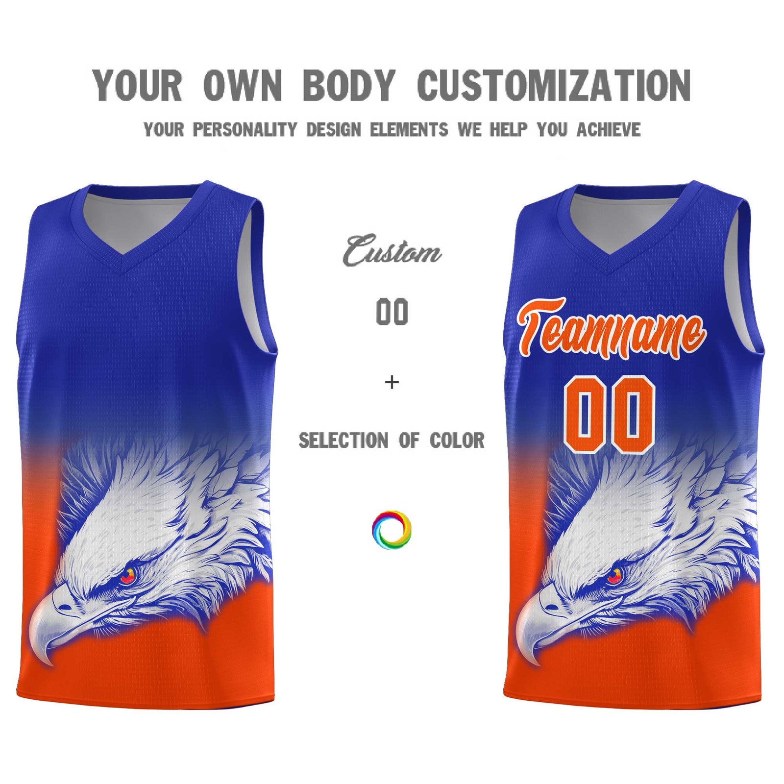 Custom Royal Orange Basketball Kits with Eagle Pattern