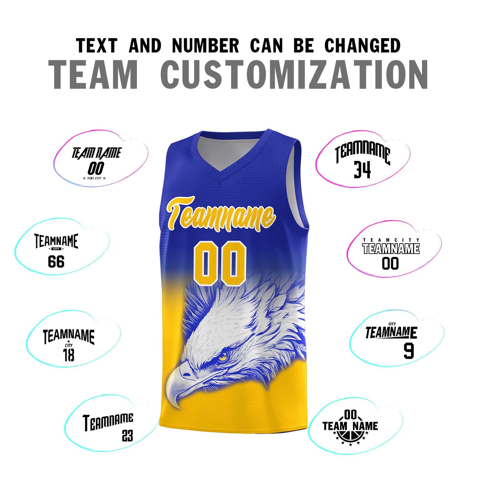 Custom Royal Yellow Basketball Kits with Eagle Pattern