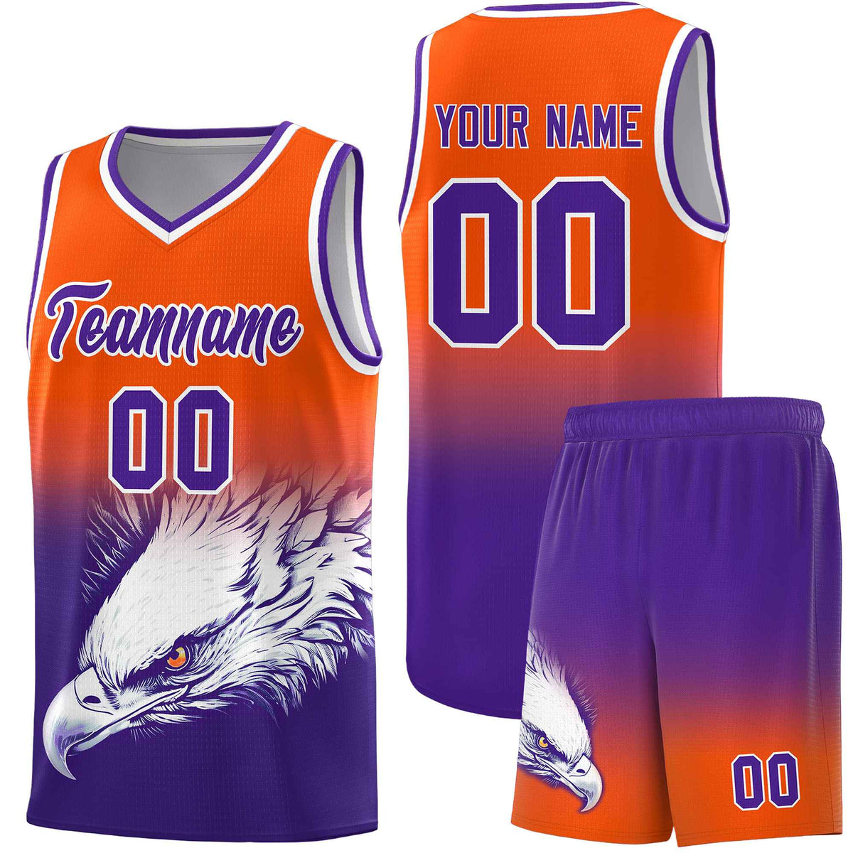 Custom Orange Purple Basketball Kits with Eagle Pattern