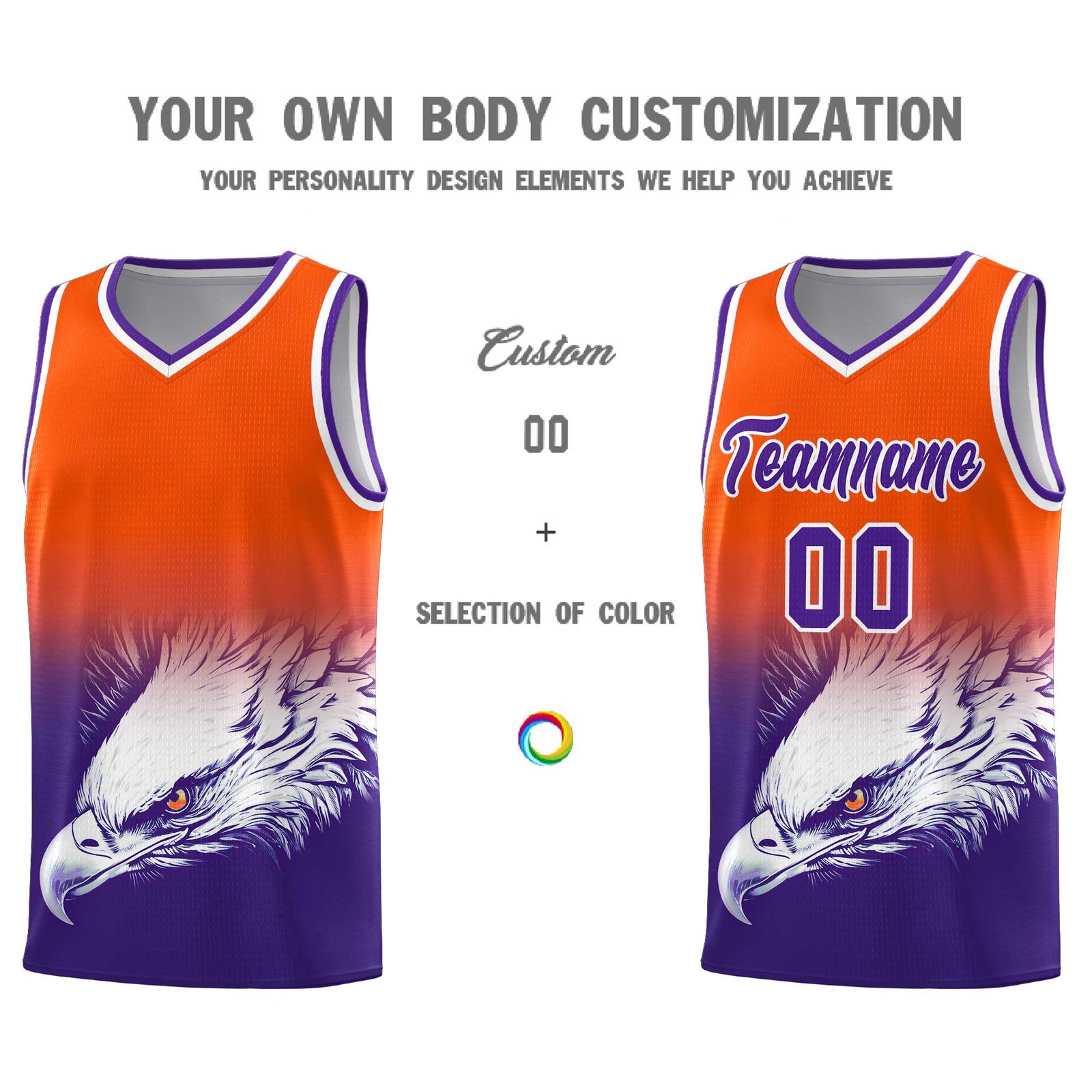 Custom Orange Purple Basketball Kits with Eagle Pattern