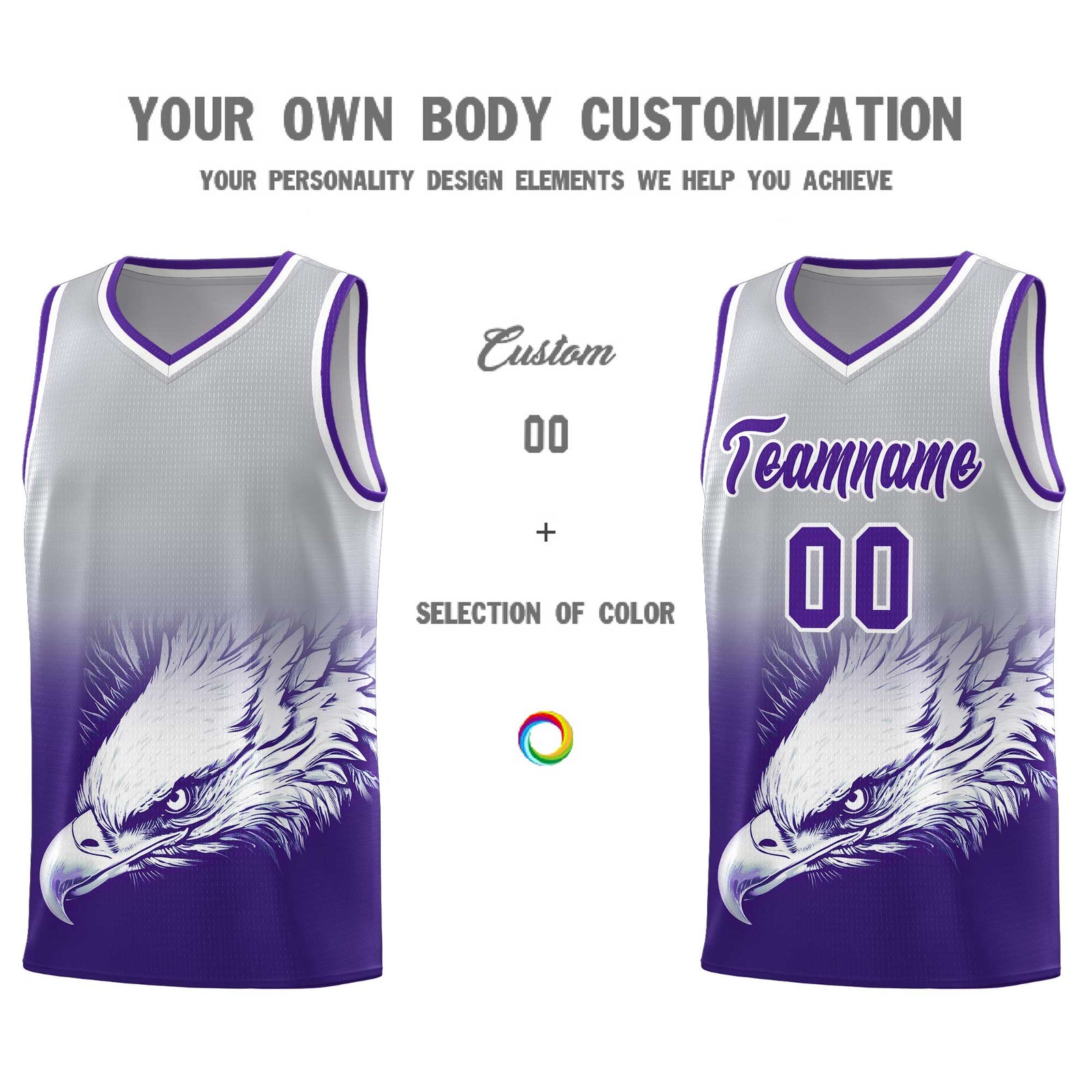 Custom Gray Purple Basketball Kits with Eagle Pattern