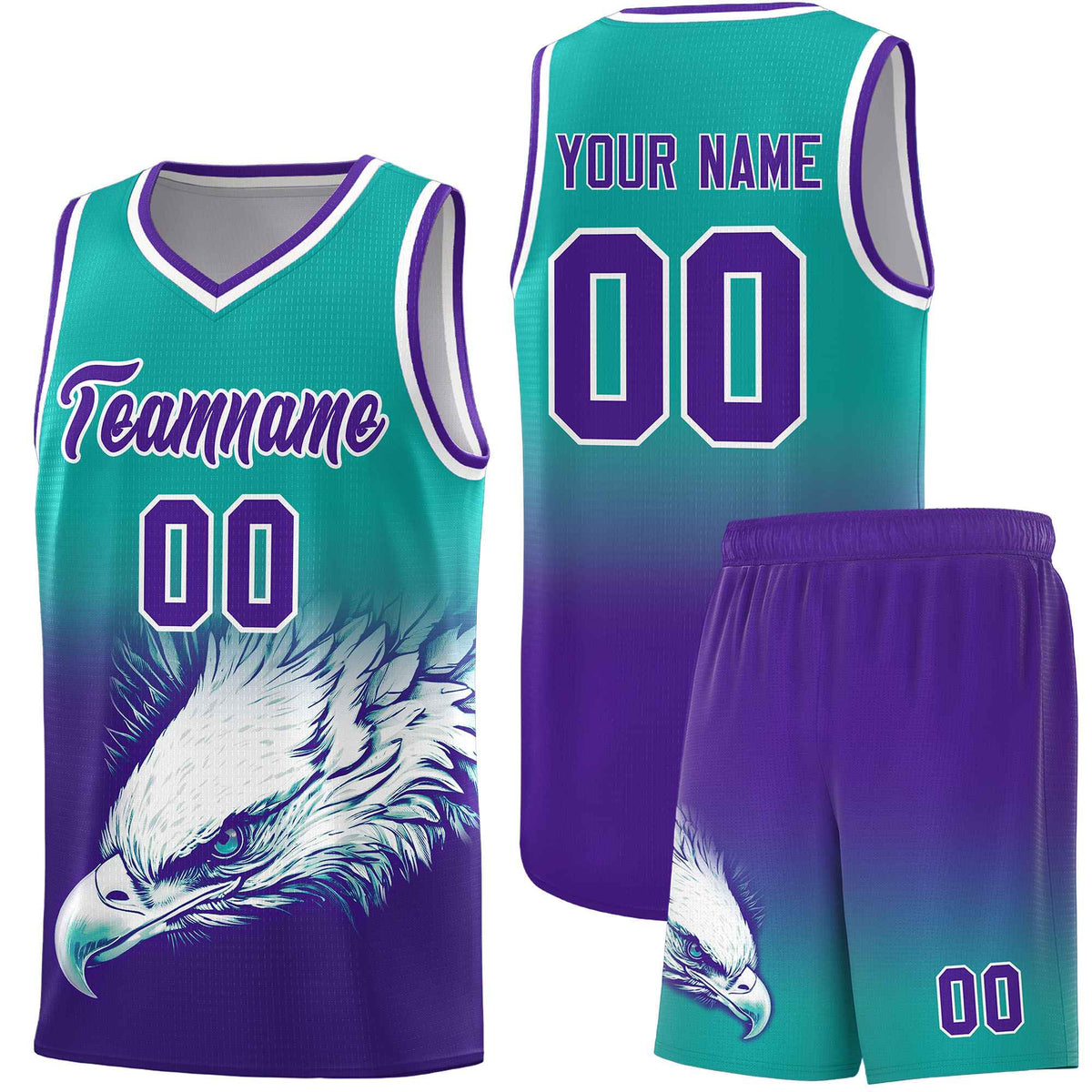 Custom Aqua Purple Basketball Kits with Eagle Pattern