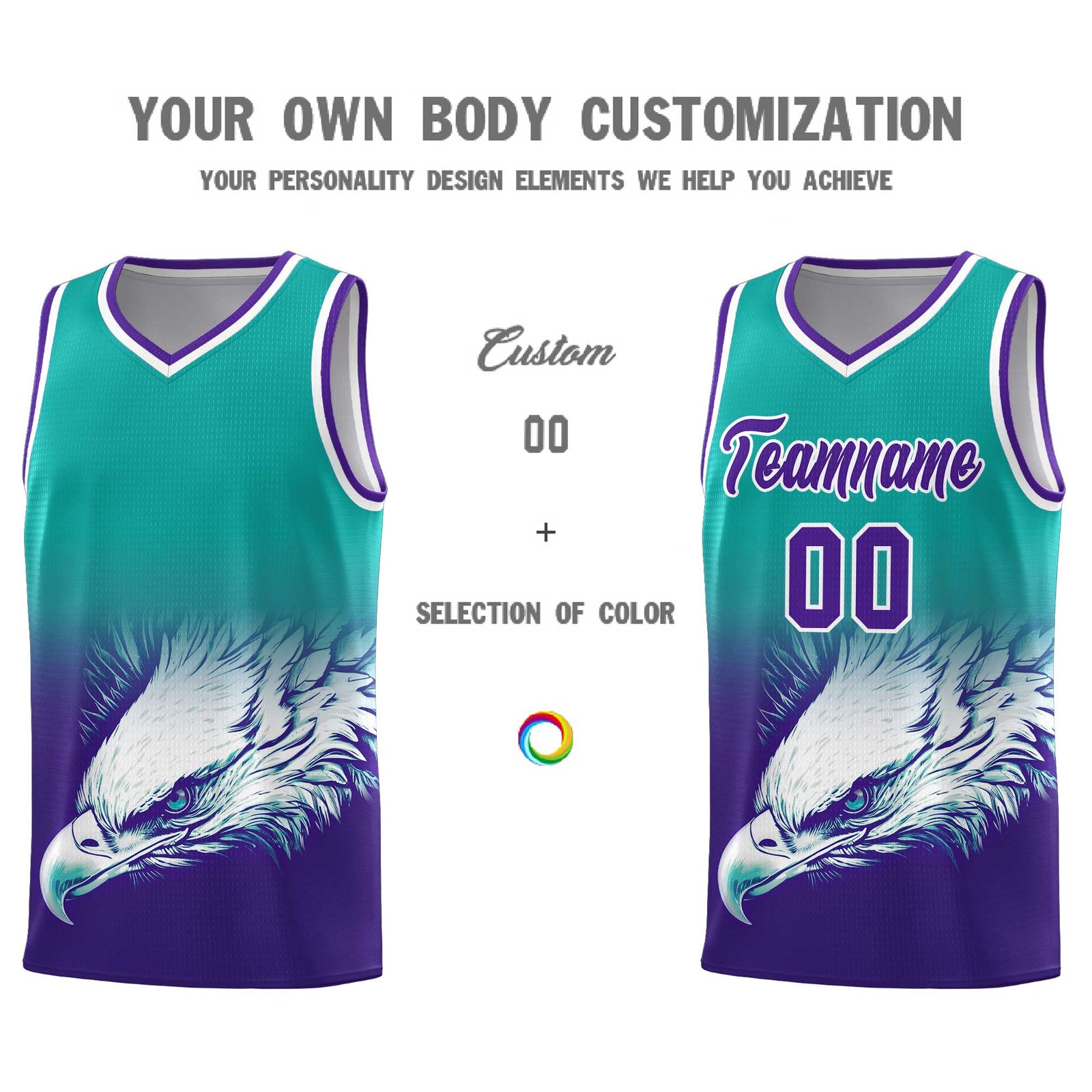 Custom Aqua Purple Basketball Kits with Eagle Pattern