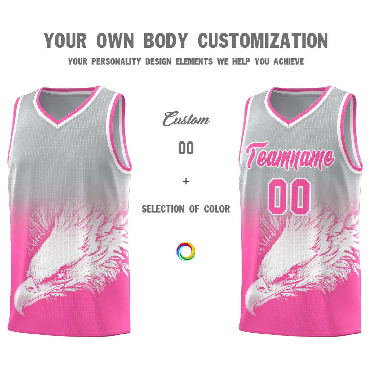 Custom Gray Pink Basketball Kits with Eagle Pattern