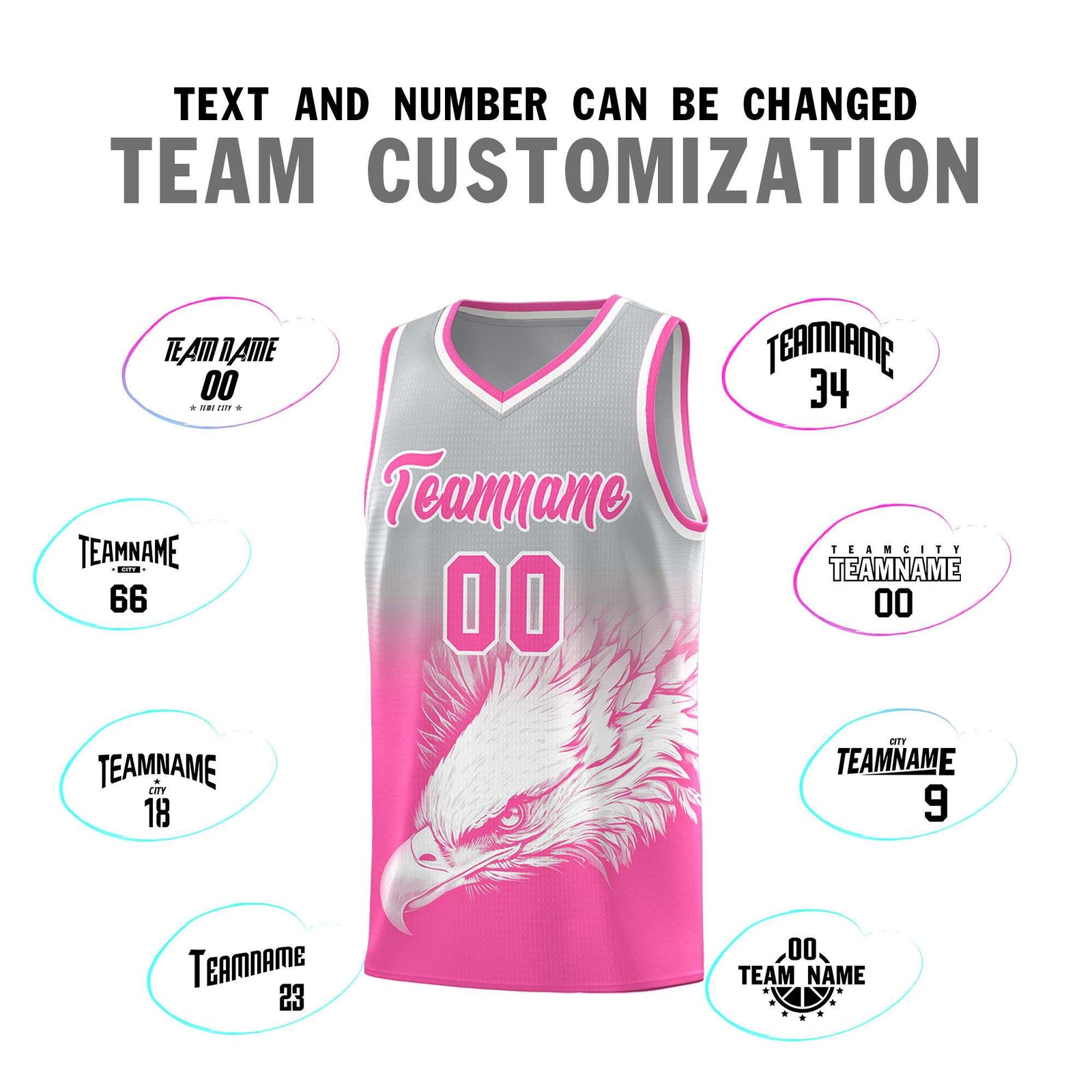 Custom Gray Pink Basketball Kits with Eagle Pattern