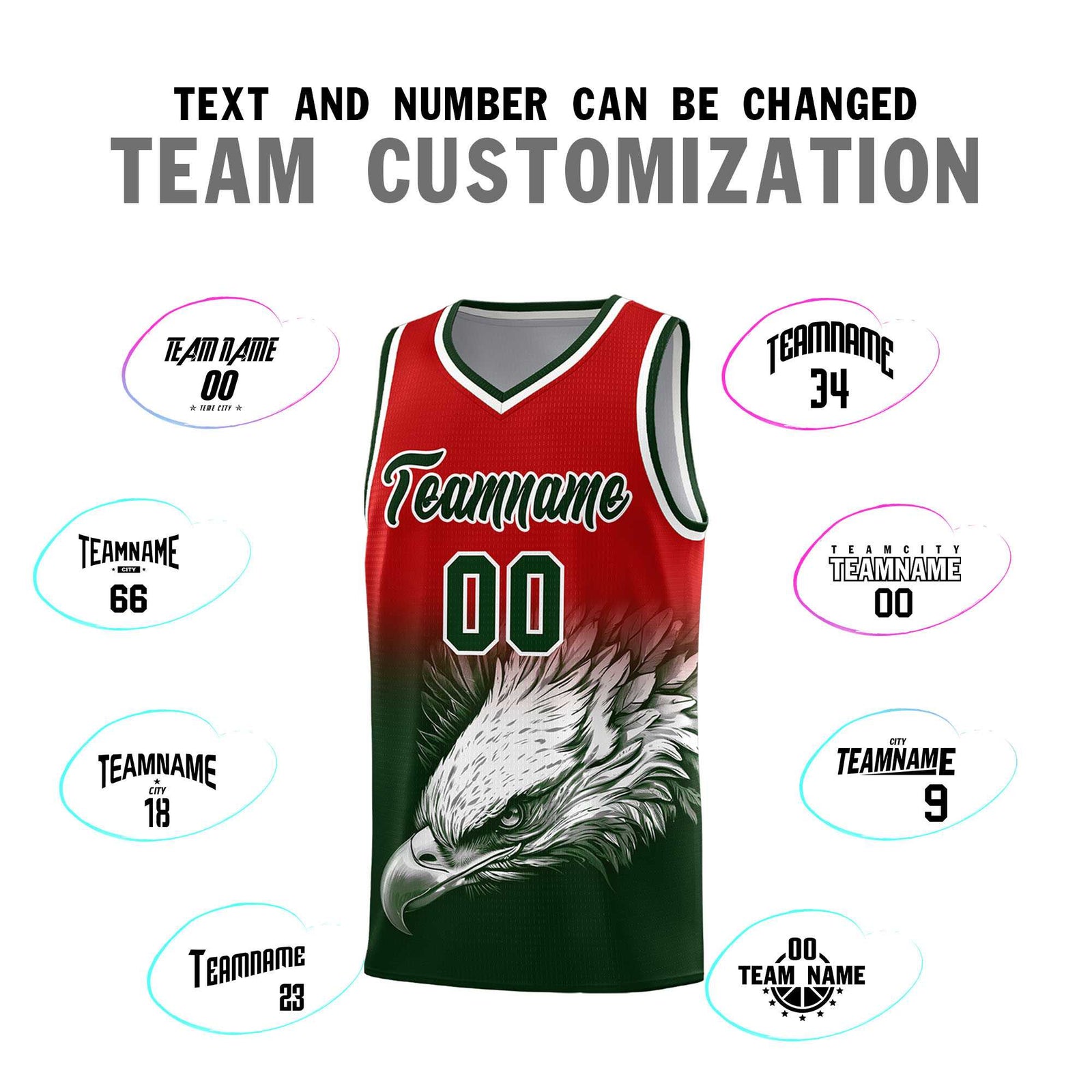 Custom Red Green Basketball Kits with Eagle Pattern