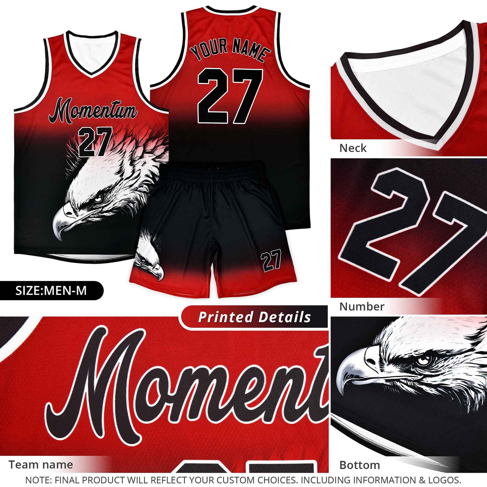 Custom Red Royal Basketball Kits with Eagle Pattern