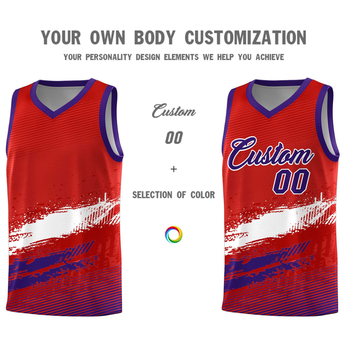 Custom Red White and Purple Graffiti Pattern Sports Uniform Basketball Jersey