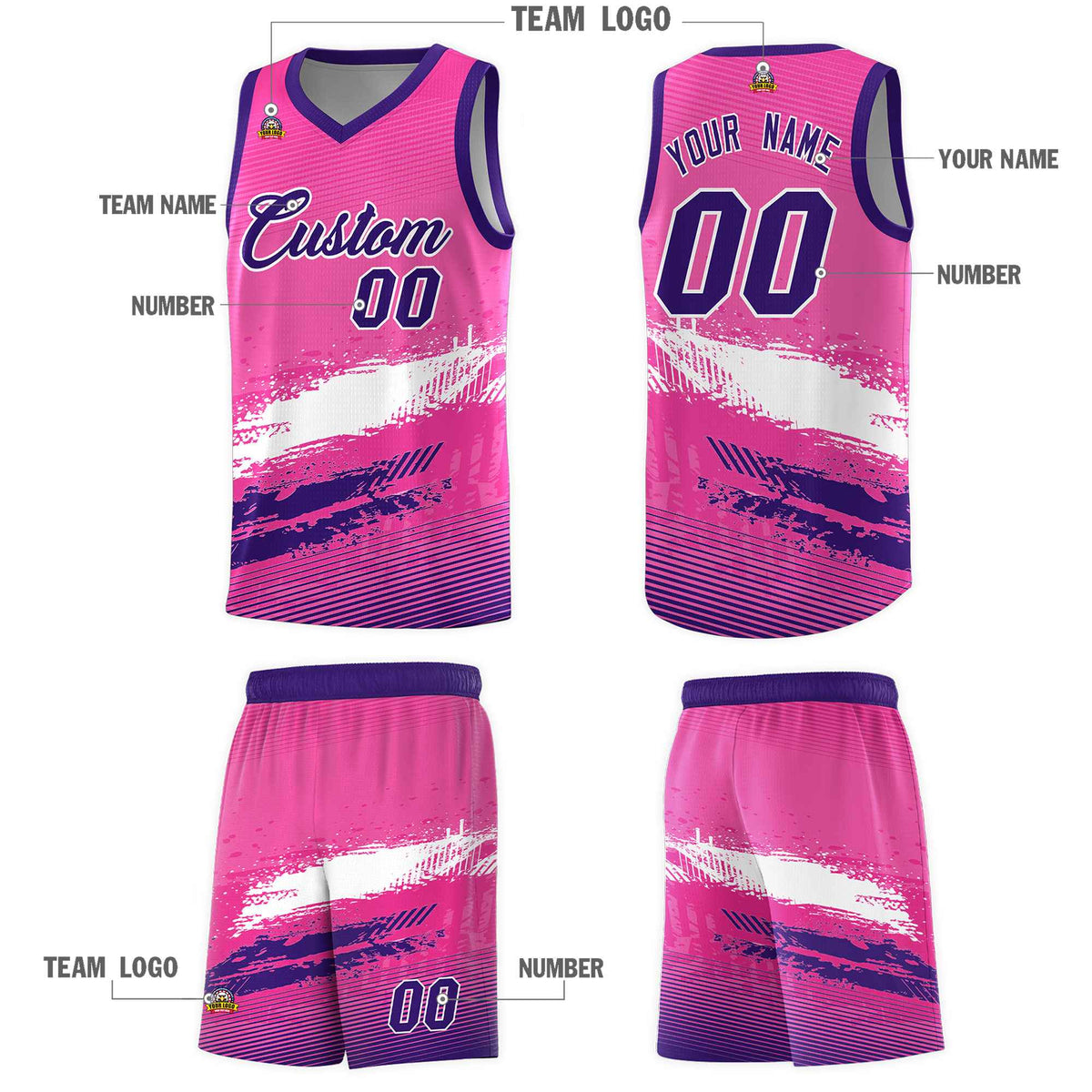 Custom Pink White and Purple Graffiti Pattern Sports Uniform Basketball Jersey