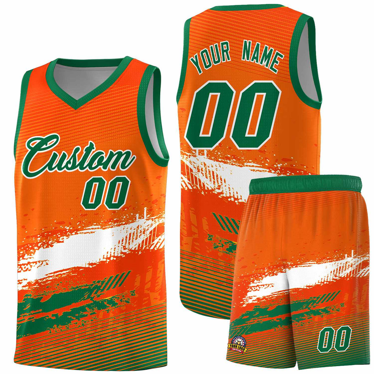 Custom Orange White and Kelly Green Graffiti Pattern Sports Uniform Basketball Jersey
