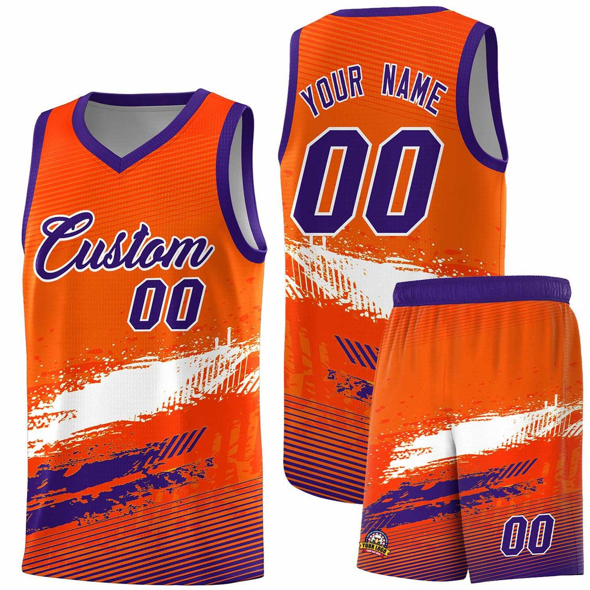 Custom Orange White and Purple Graffiti Pattern Sports Uniform Basketball Jersey