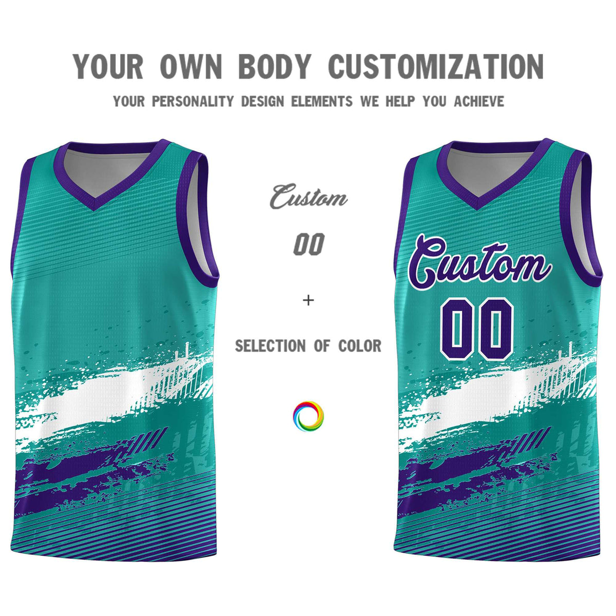 Custom Aqua White and Purple Graffiti Pattern Sports Uniform Basketball Jersey