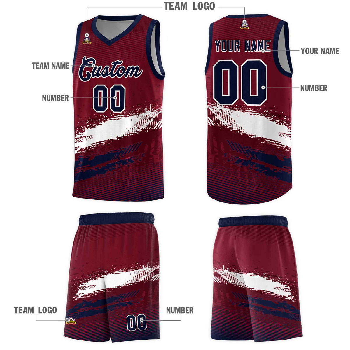 Custom Crimson White and Navy Graffiti Pattern Sports Uniform Basketball Jersey