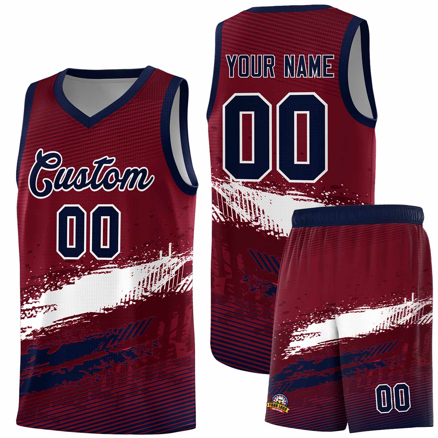 Custom Crimson White and Navy Graffiti Pattern Sports Uniform Basketball Jersey
