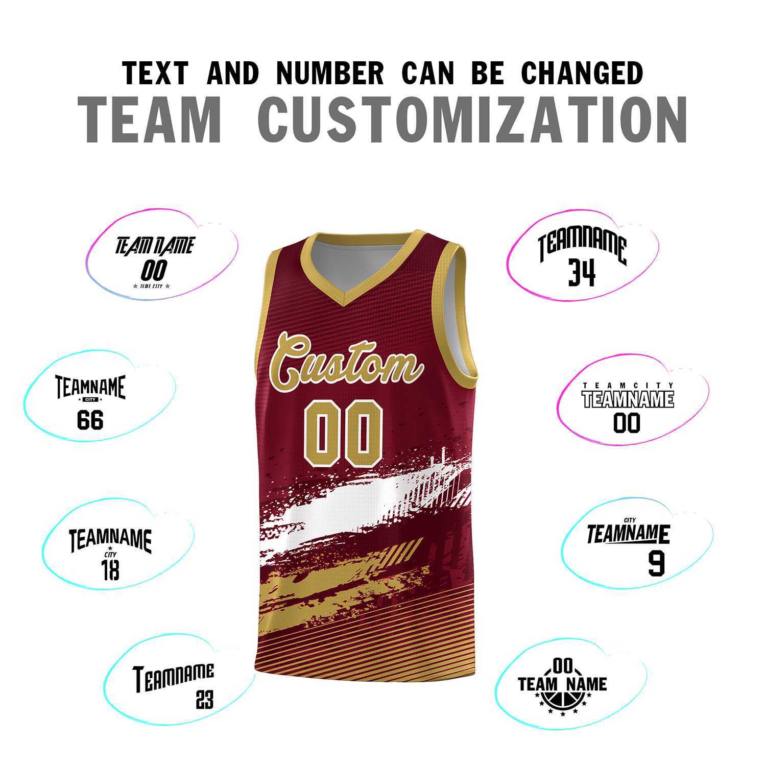 Custom Crimson White and Khaki Graffiti Pattern Sports Uniform Basketball Jersey