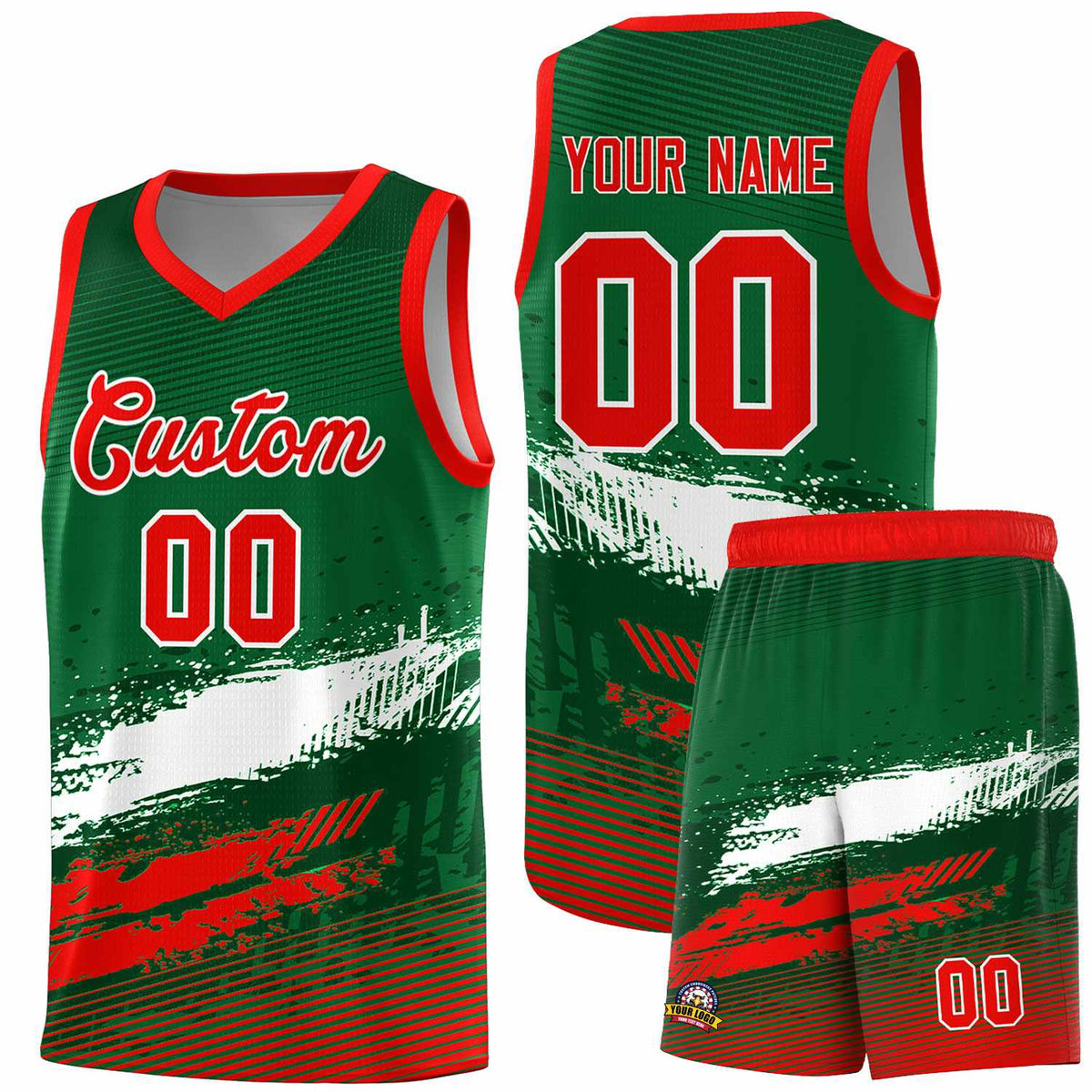 Custom Kelly Green White and Red Graffiti Pattern Sports Uniform Basketball Jersey