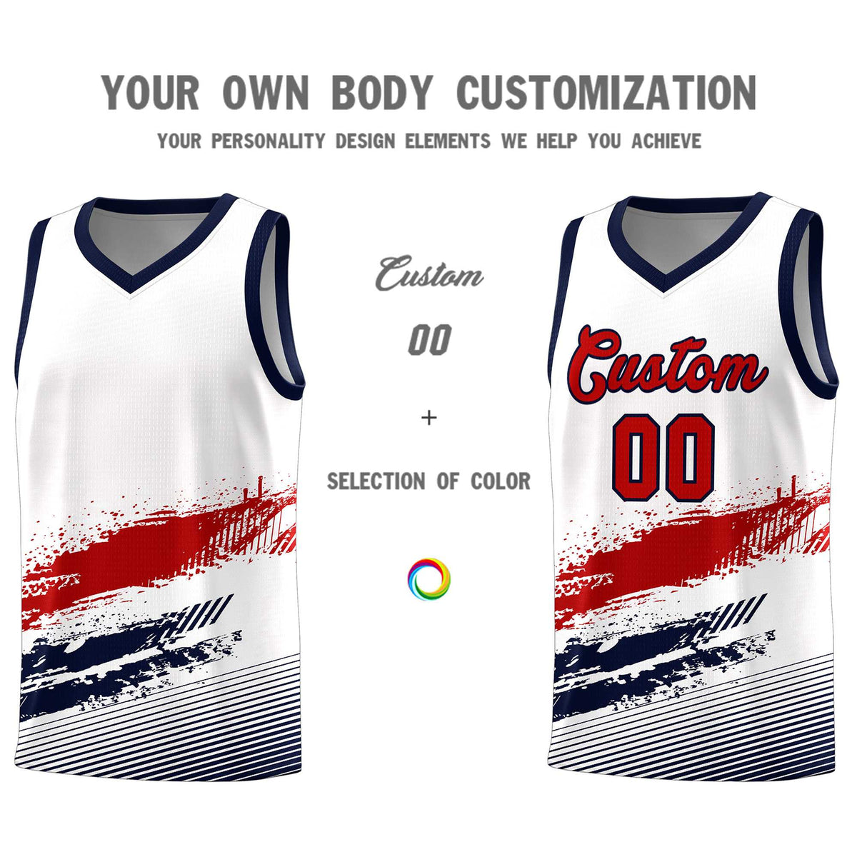 Custom White Red and Navy Graffiti Pattern Sports Uniform Basketball Jersey