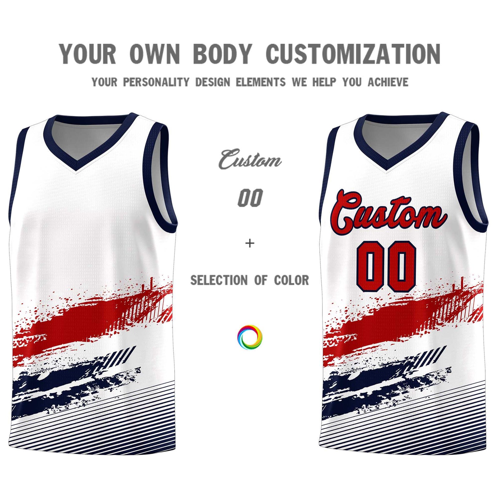 Custom White Red and Navy Graffiti Pattern Sports Uniform Basketball Jersey