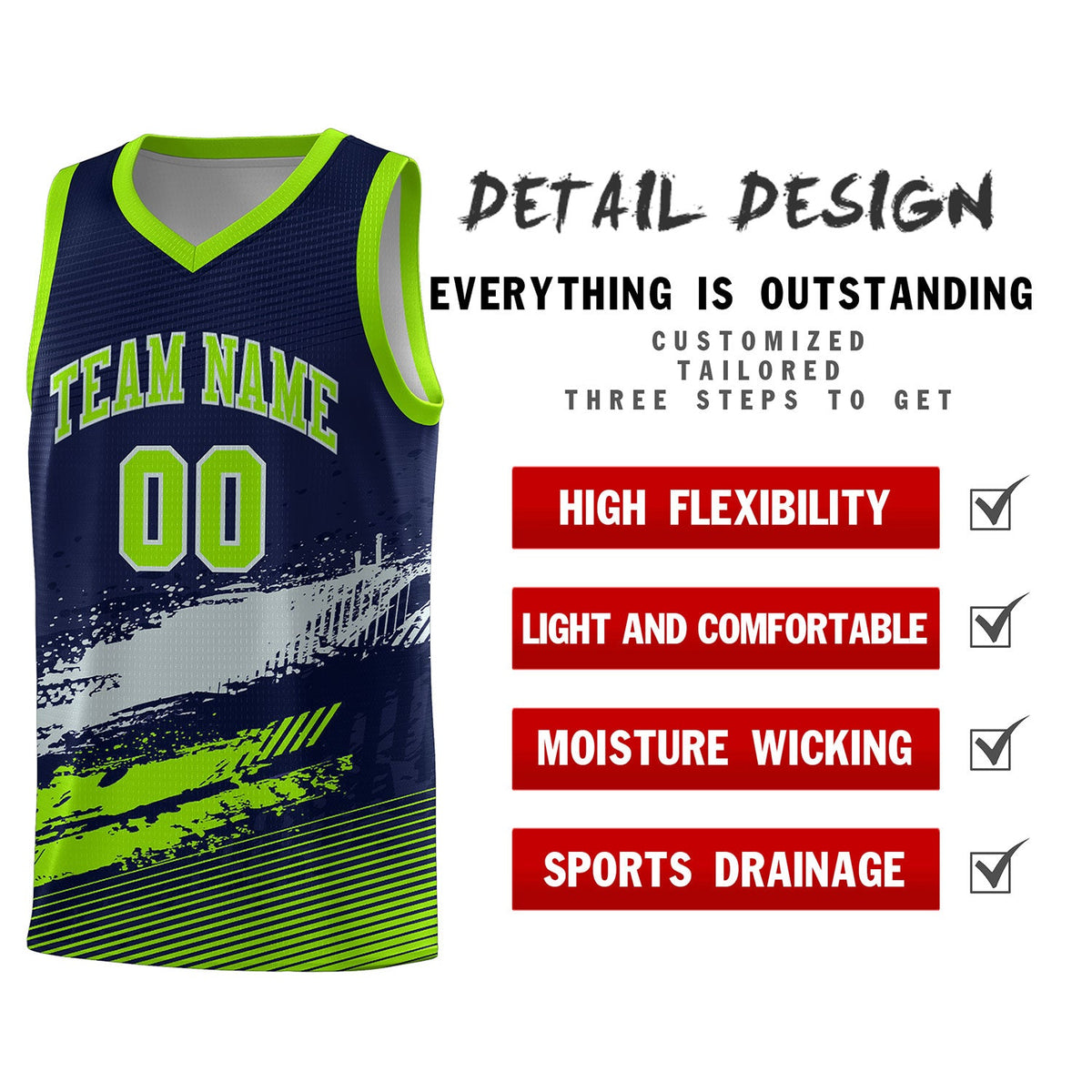 Custom Navy Gray and Neon Green Graffiti Pattern Sports Uniform Basketball Jersey
