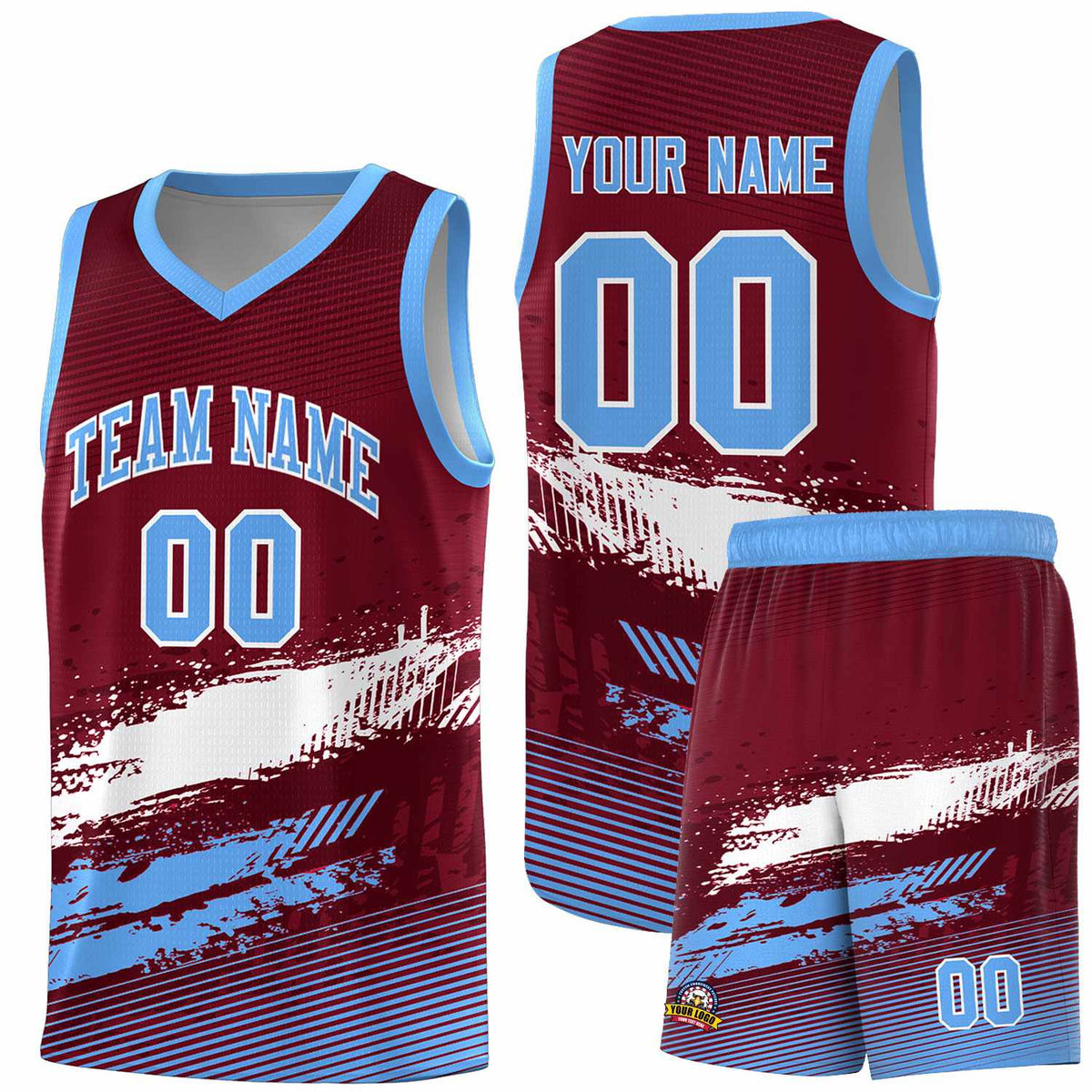 Custom Crimson White and Powder Blue Graffiti Pattern Sports Uniform Basketball Jersey