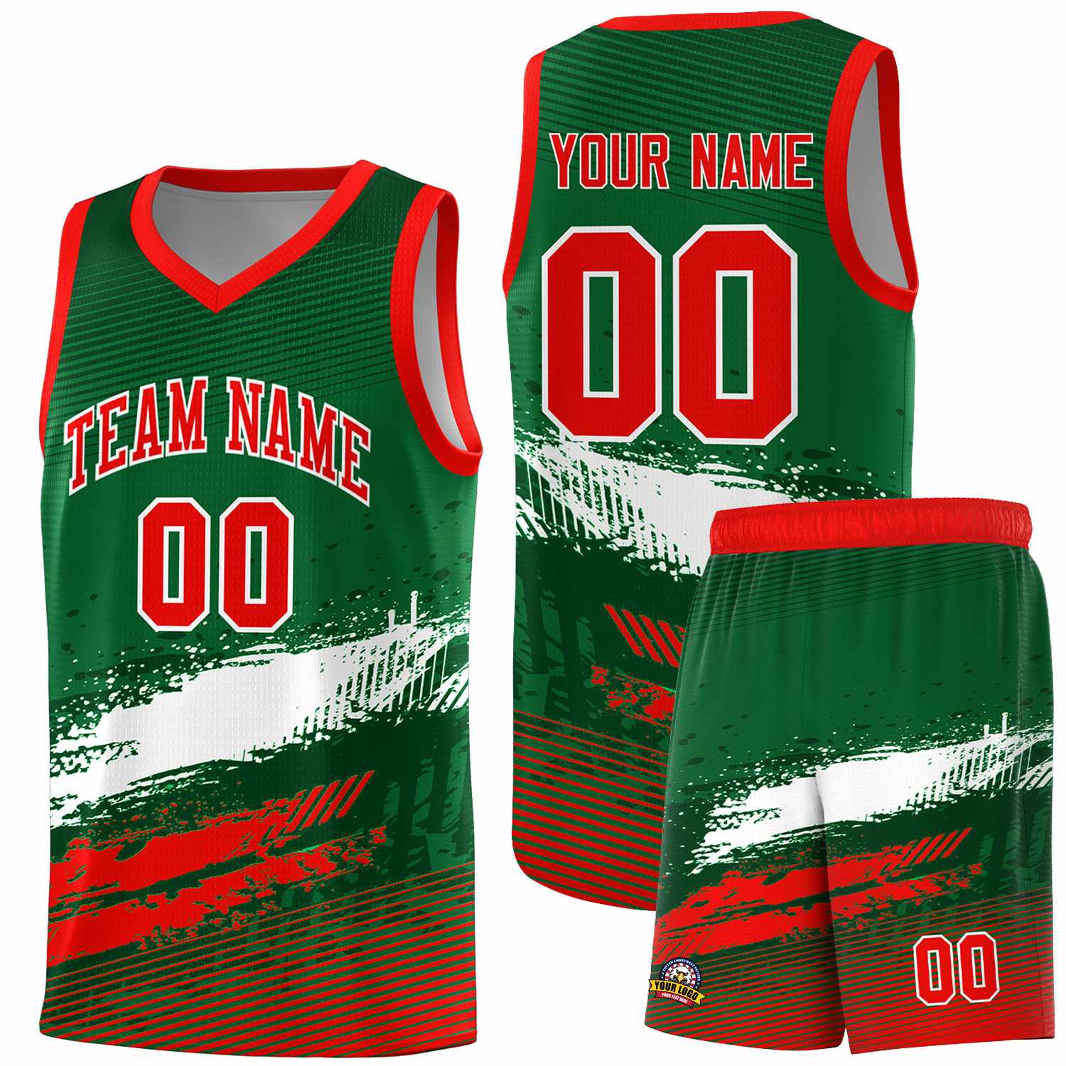 Custom Kelly Green White and Red Graffiti Pattern Sports Uniform Basketball Jersey