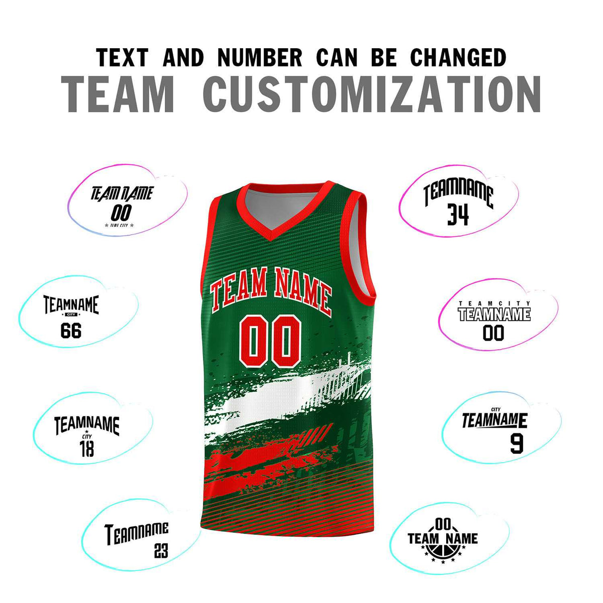 Custom Kelly Green White and Red Graffiti Pattern Sports Uniform Basketball Jersey