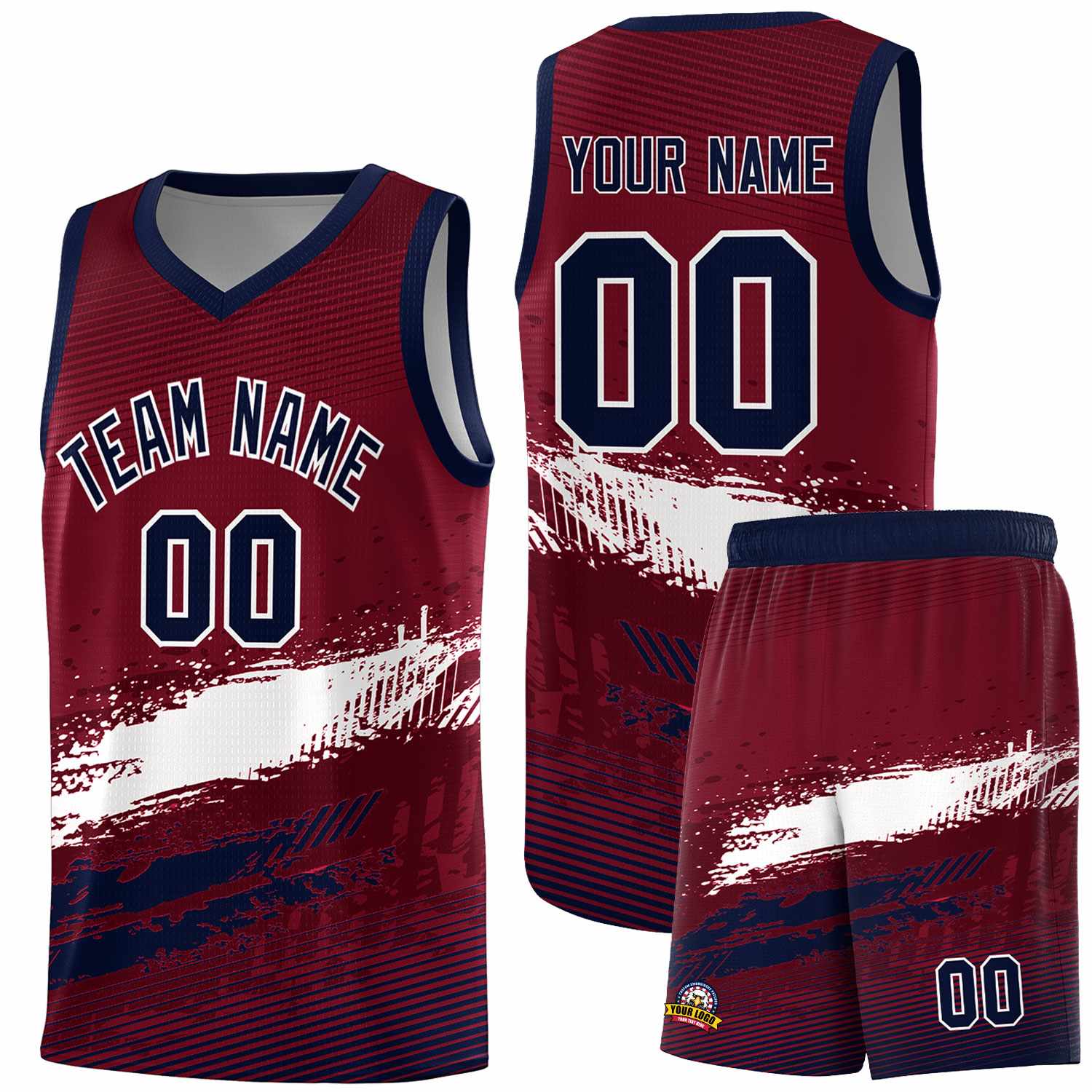Custom Crimson White and Navy Graffiti Pattern Sports Uniform Basketball Jersey