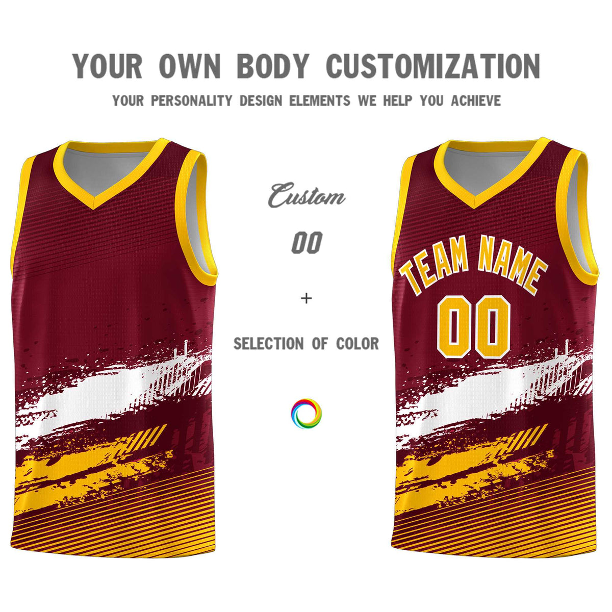 Custom Crimson White and Yellow Graffiti Pattern Sports Uniform Basketball Jersey