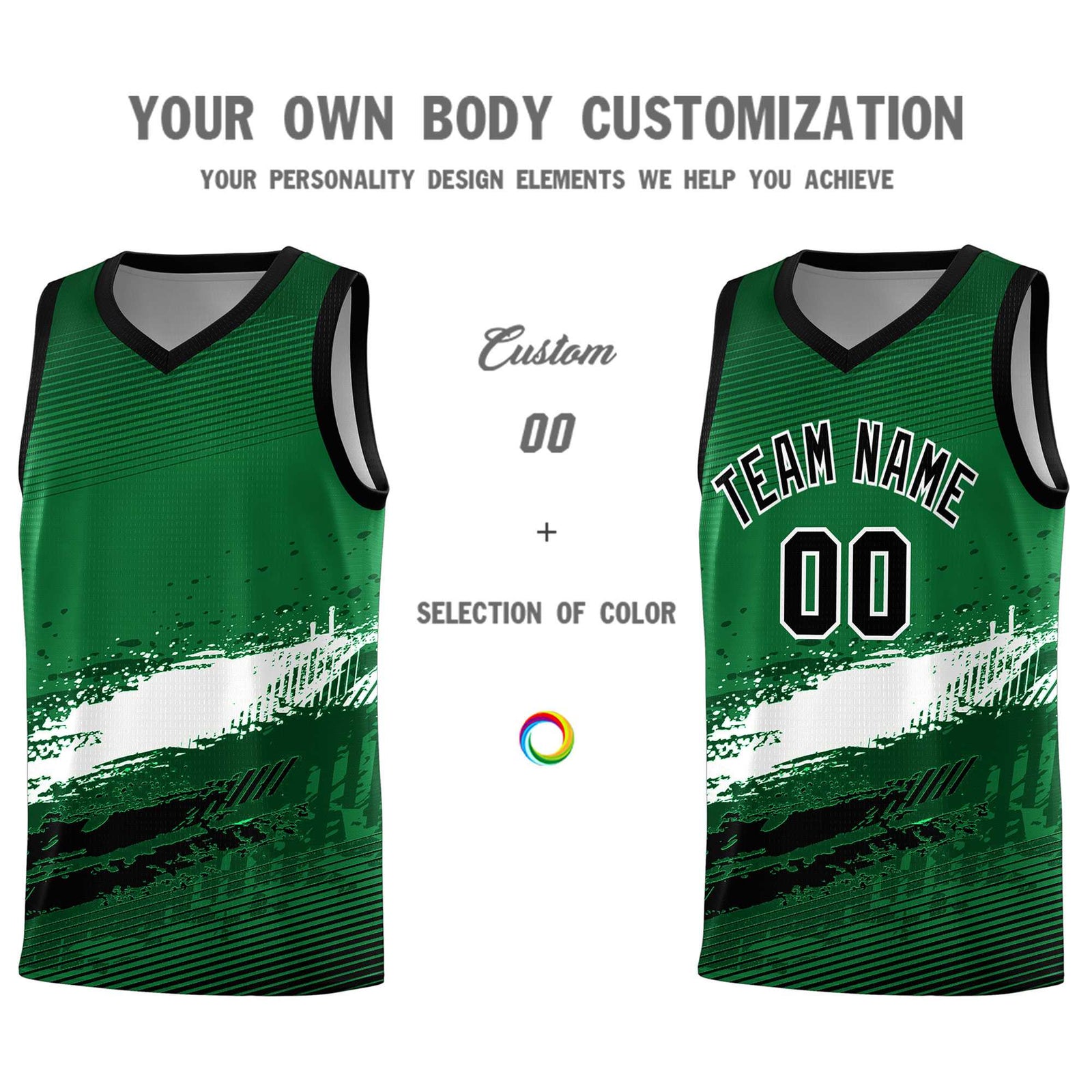 Custom Kelly Green White and Black Graffiti Pattern Sports Uniform Basketball Jersey