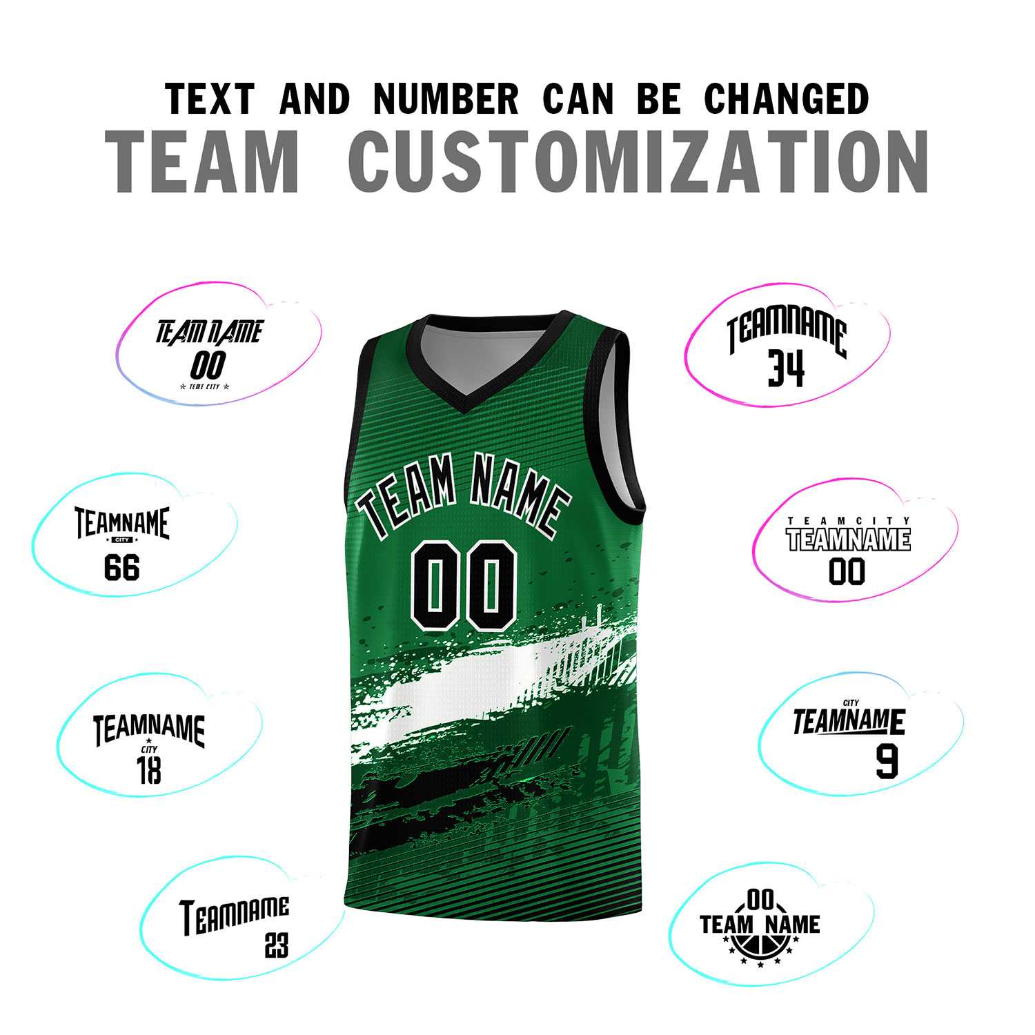 Custom Kelly Green White and Black Graffiti Pattern Sports Uniform Basketball Jersey