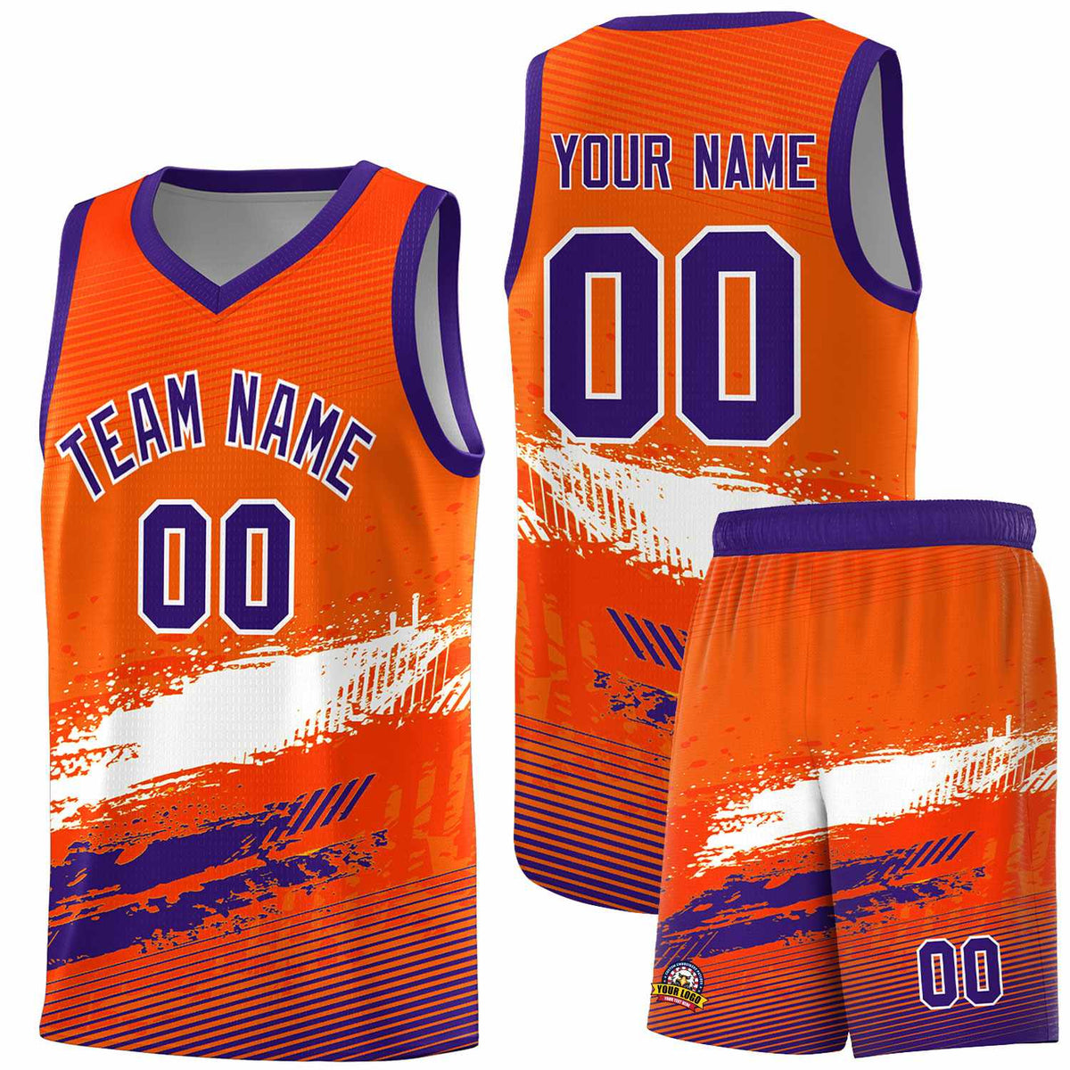 Custom Orange White and Purple Graffiti Pattern Sports Uniform Basketball Jersey