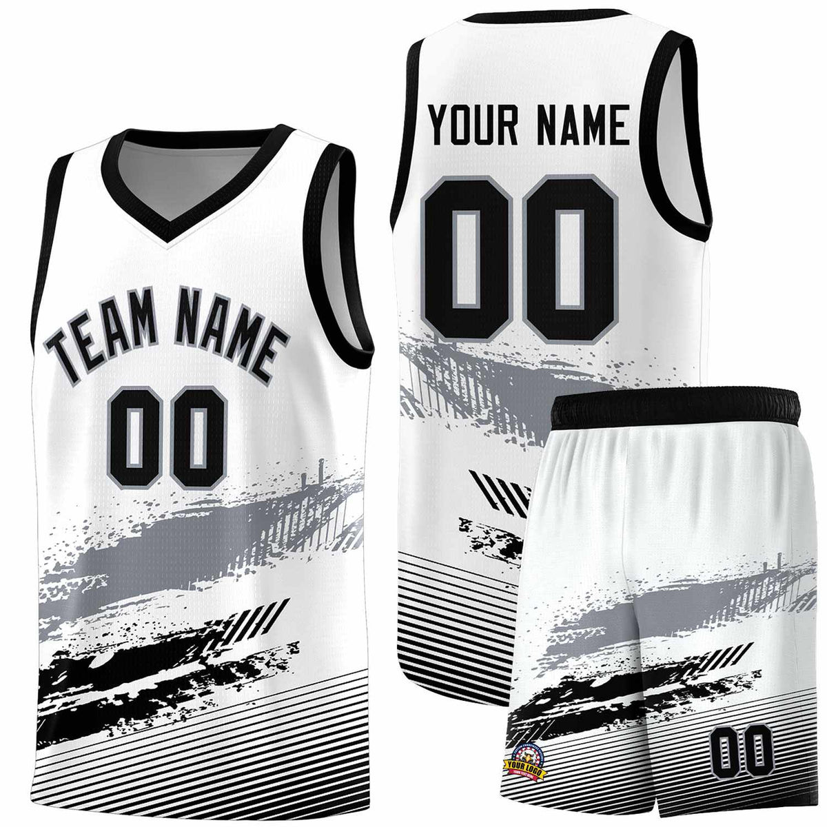Custom White Gray and Black Graffiti Pattern Sports Uniform Basketball Jersey