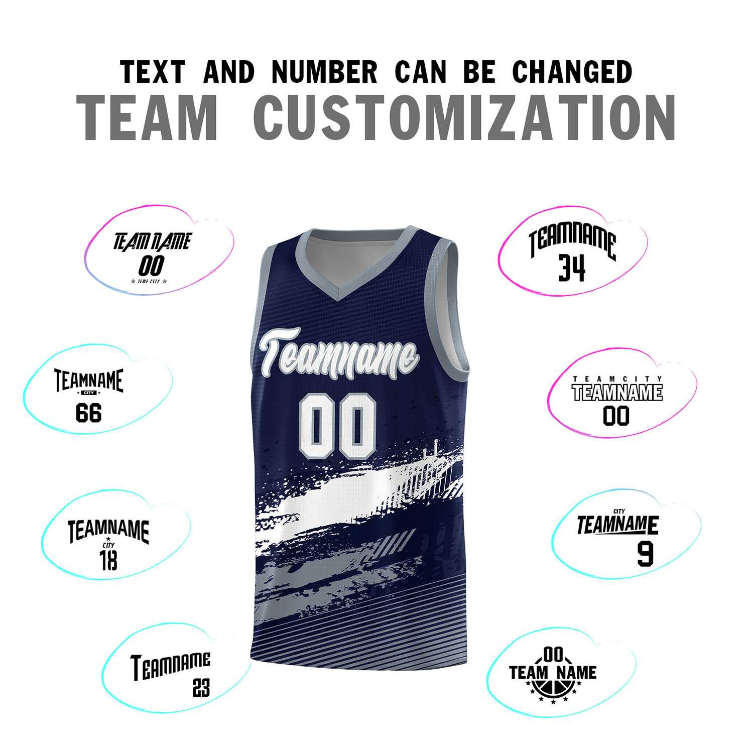 Custom Navy White and Gray Graffiti Pattern Sports Uniform Basketball Jersey