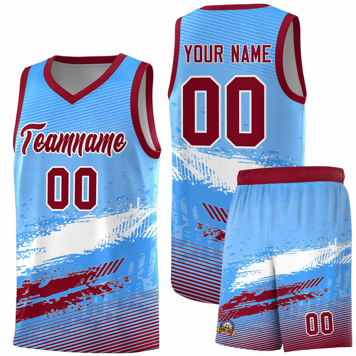 Custom Powder Blue White and Crimson Graffiti Pattern Sports Uniform Basketball Jersey