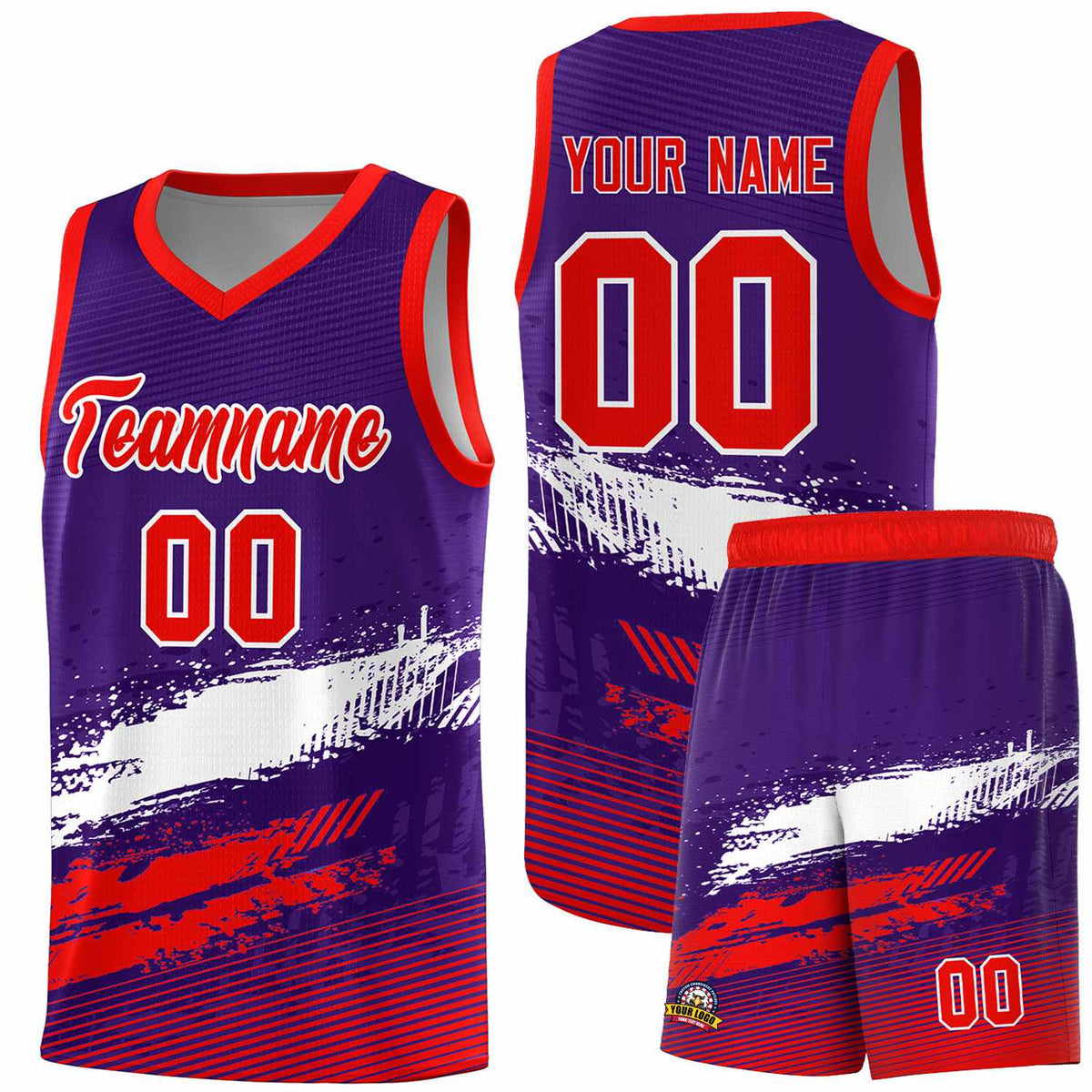 Custom Purple White and Red Graffiti Pattern Sports Uniform Basketball Jersey