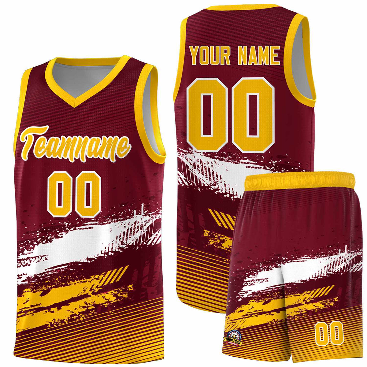 Custom Crimson White and Yellow Graffiti Pattern Sports Uniform Basketball Jersey