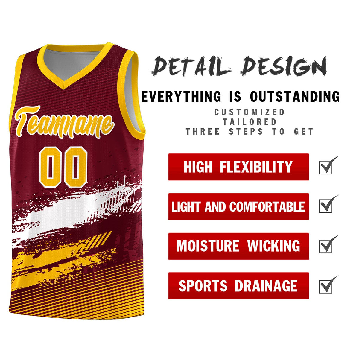 Custom Crimson White and Yellow Graffiti Pattern Sports Uniform Basketball Jersey