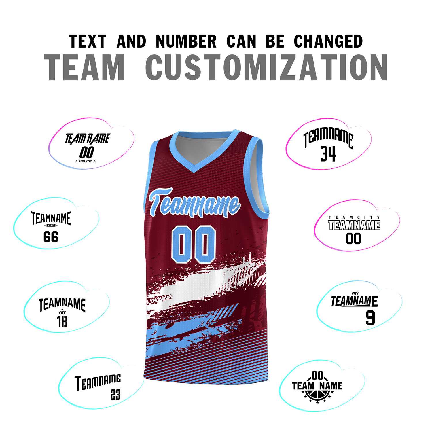 Custom Crimson White and Powder Blue Graffiti Pattern Sports Uniform Basketball Jersey