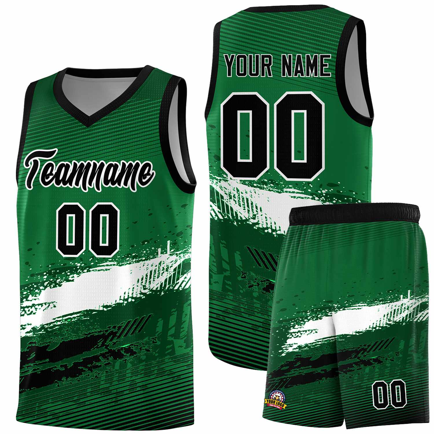 Custom Kelly Green White and Black Graffiti Pattern Sports Uniform Basketball Jersey