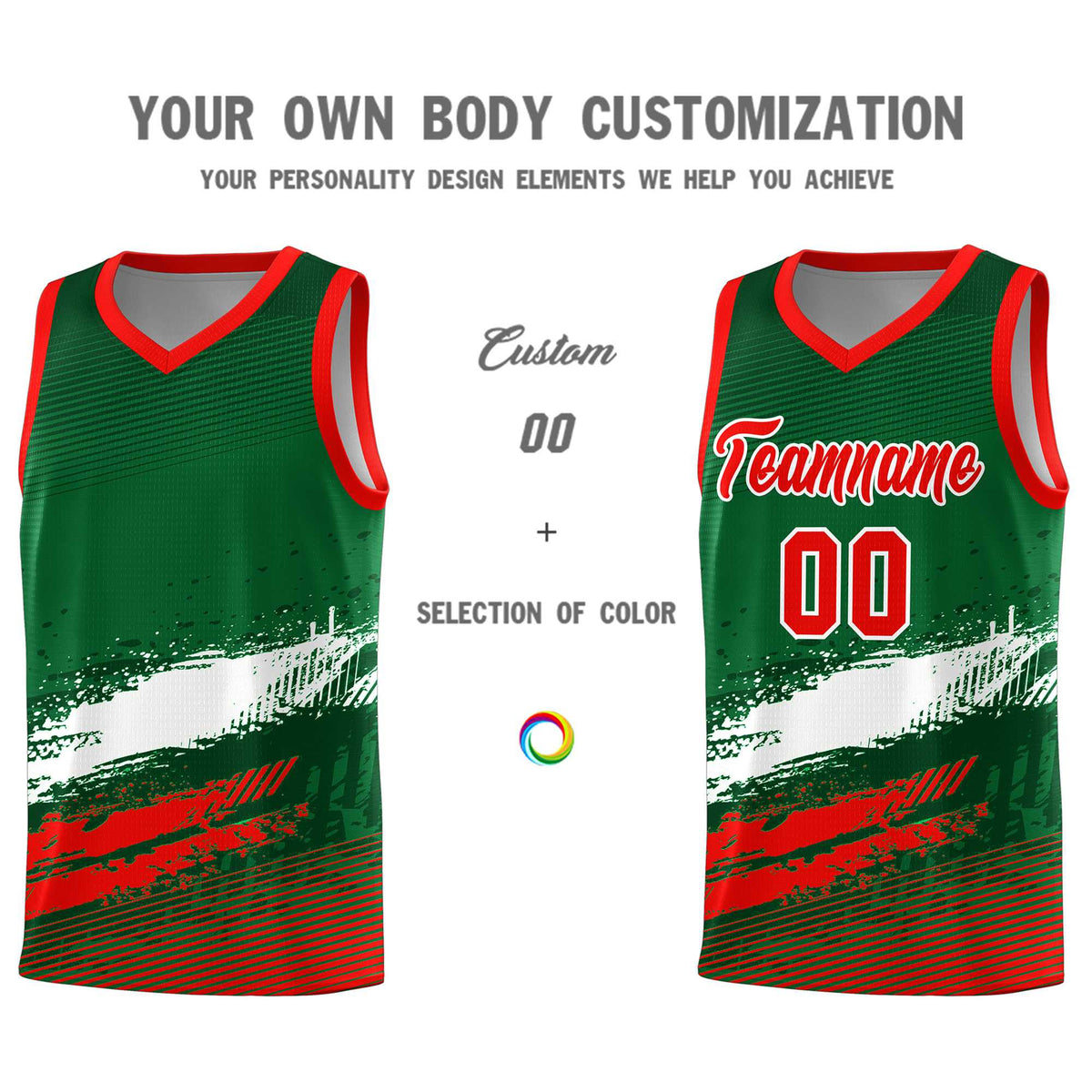 Custom Kelly Green White and Red Graffiti Pattern Sports Uniform Basketball Jersey