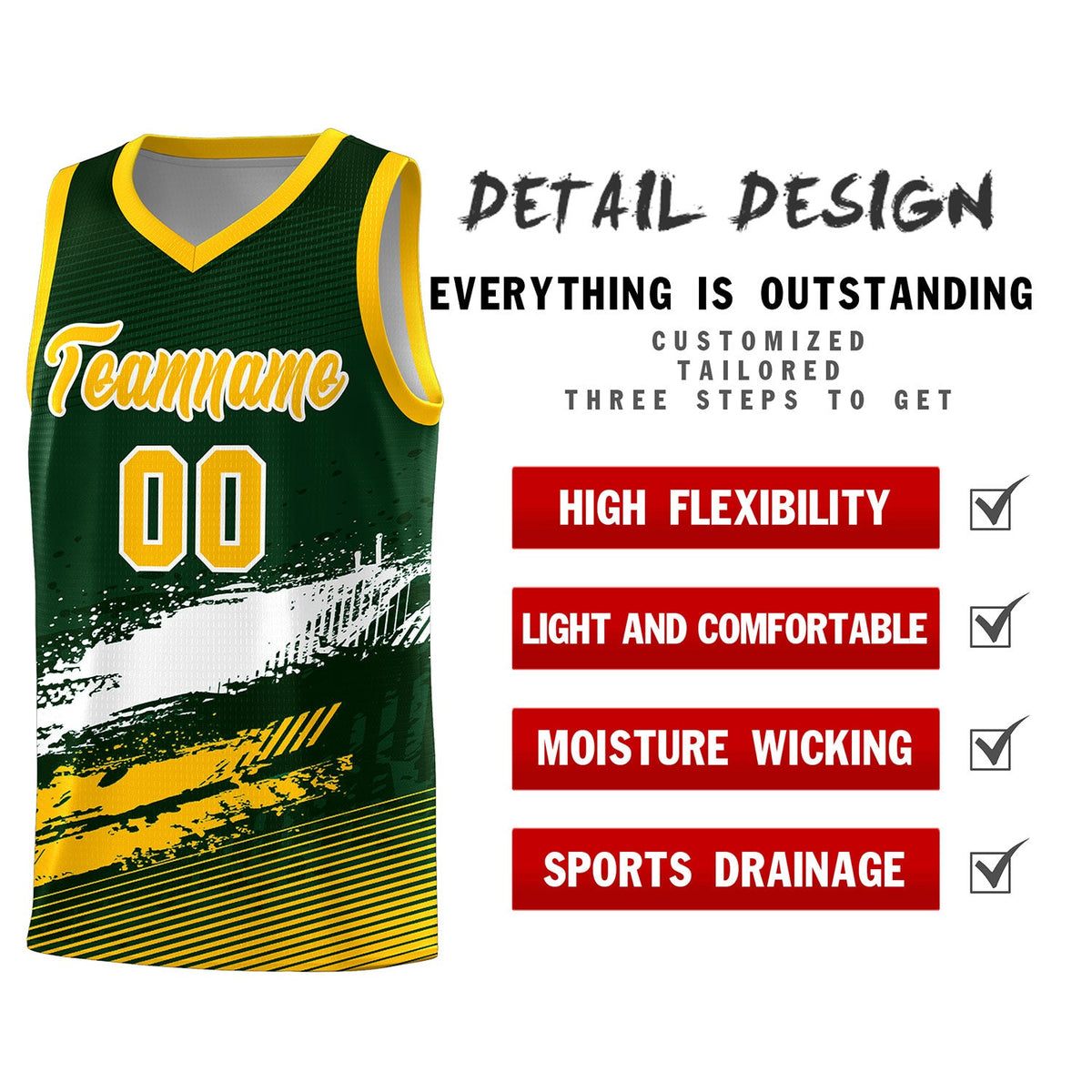 Custom Green White and Yellow Graffiti Pattern Sports Uniform Basketball Jersey