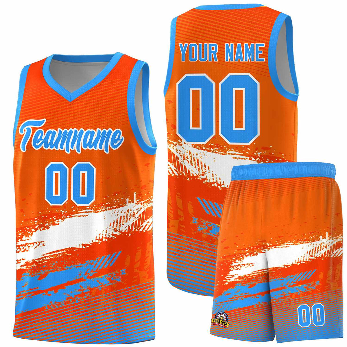 Custom Orange White and Powder Blue Graffiti Pattern Sports Uniform Basketball Jersey