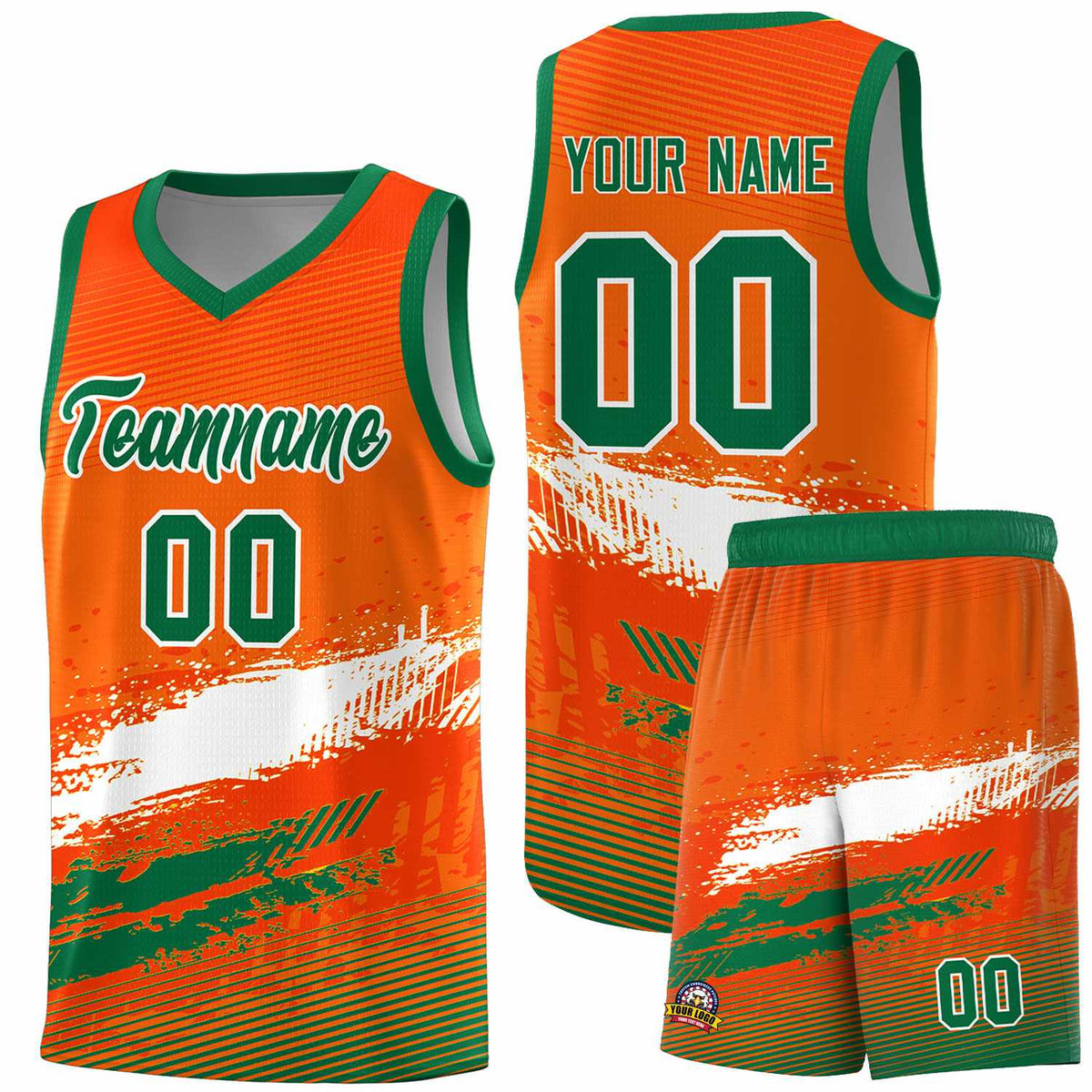 Custom Orange White and Kelly Green Graffiti Pattern Sports Uniform Basketball Jersey