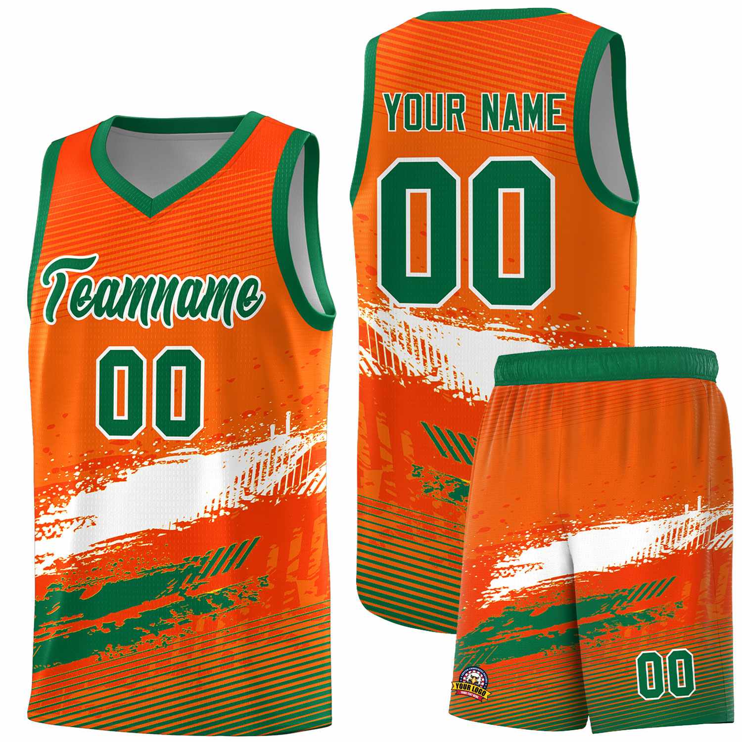 Custom Orange White and Kelly Green Graffiti Pattern Sports Uniform Basketball Jersey
