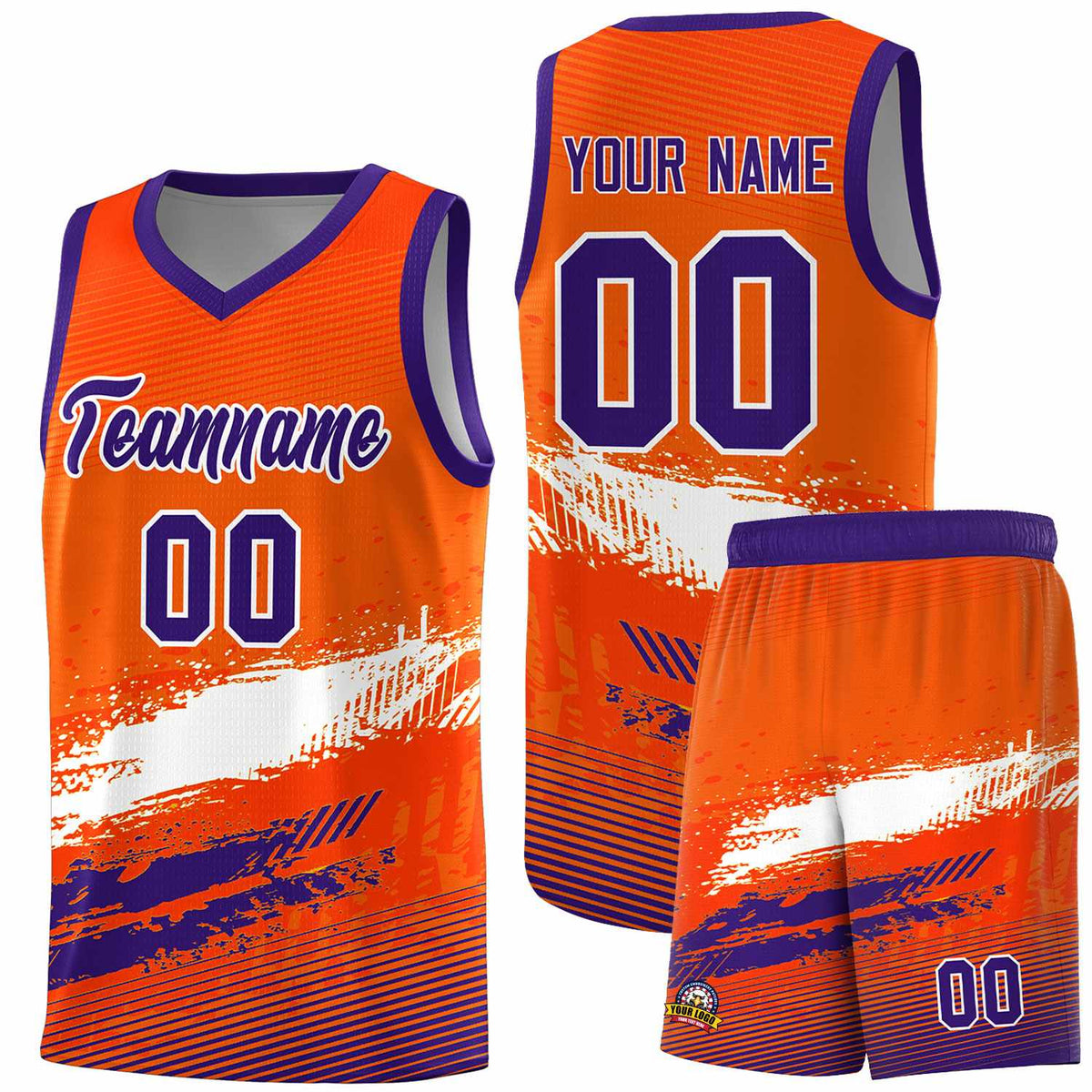 Custom Orange White and Purple Graffiti Pattern Sports Uniform Basketball Jersey