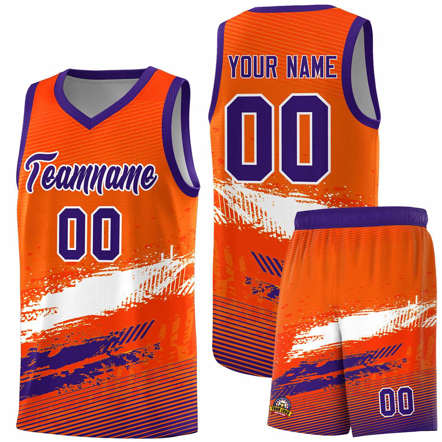 Custom Orange White and Purple Graffiti Pattern Sports Uniform Basketball Jersey