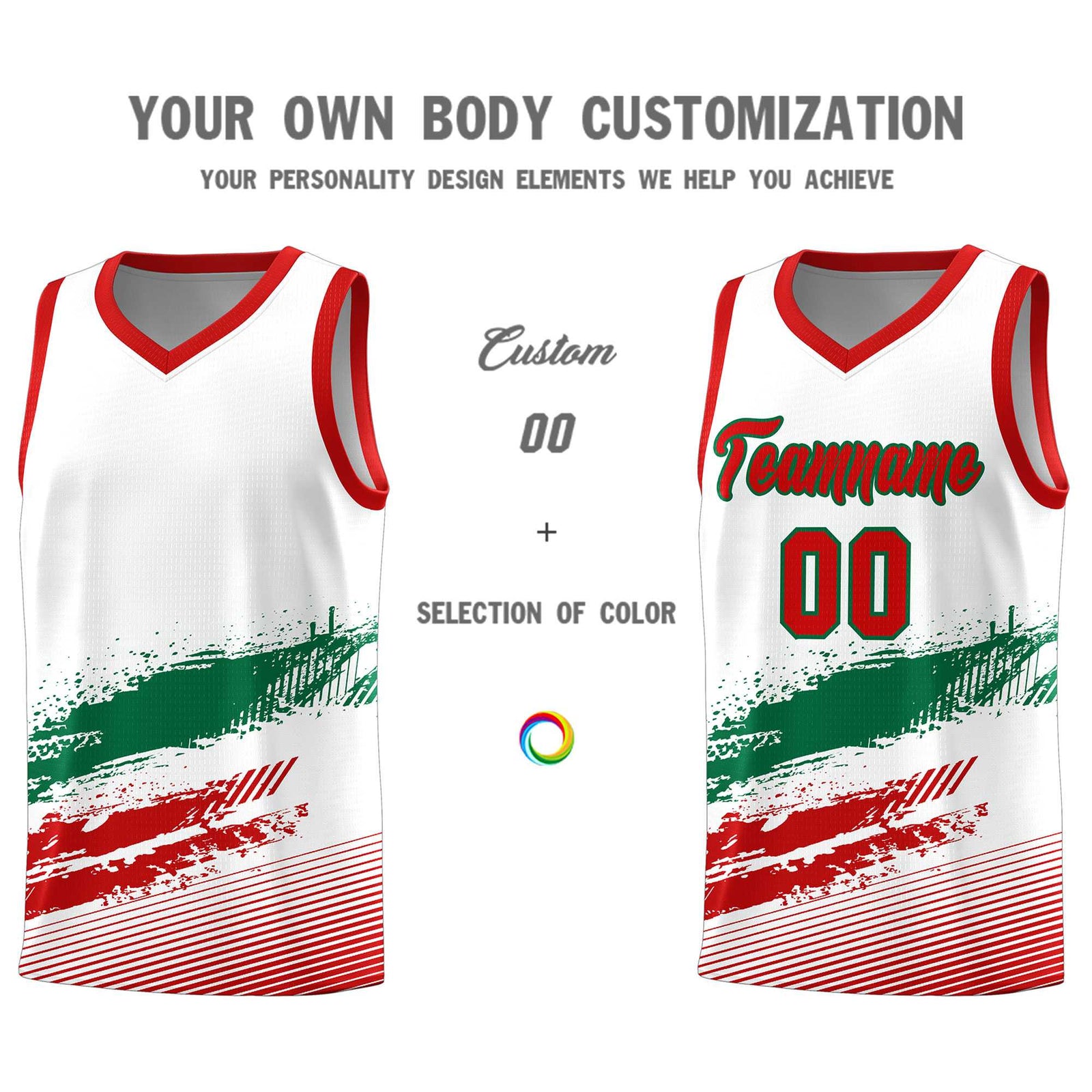 Custom White Kelly Green and Red Graffiti Pattern Sports Uniform Basketball Jersey