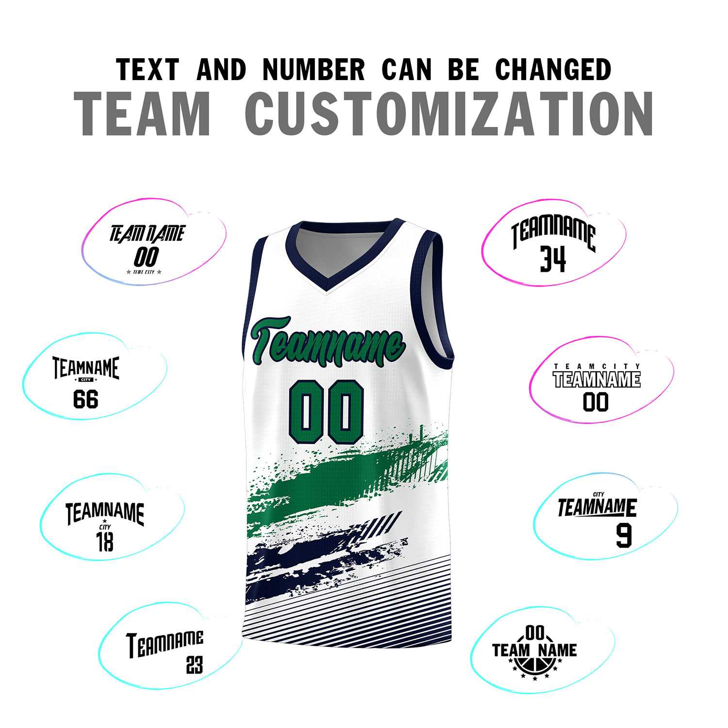 Custom White Kelly Green and Navy Graffiti Pattern Sports Uniform Basketball Jersey