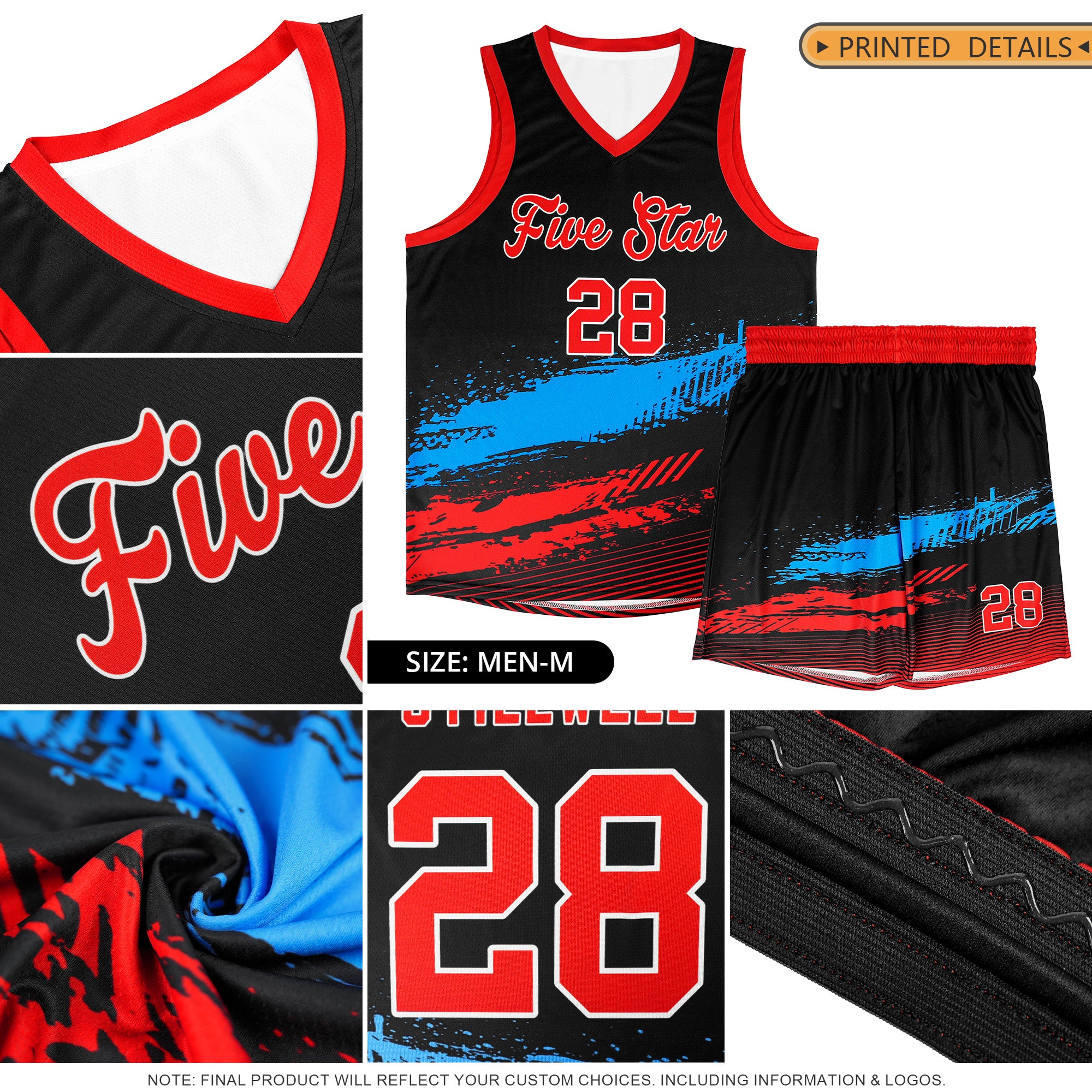 Custom Black Powder Blue and Orange Graffiti Pattern Sports Uniform Basketball Jersey
