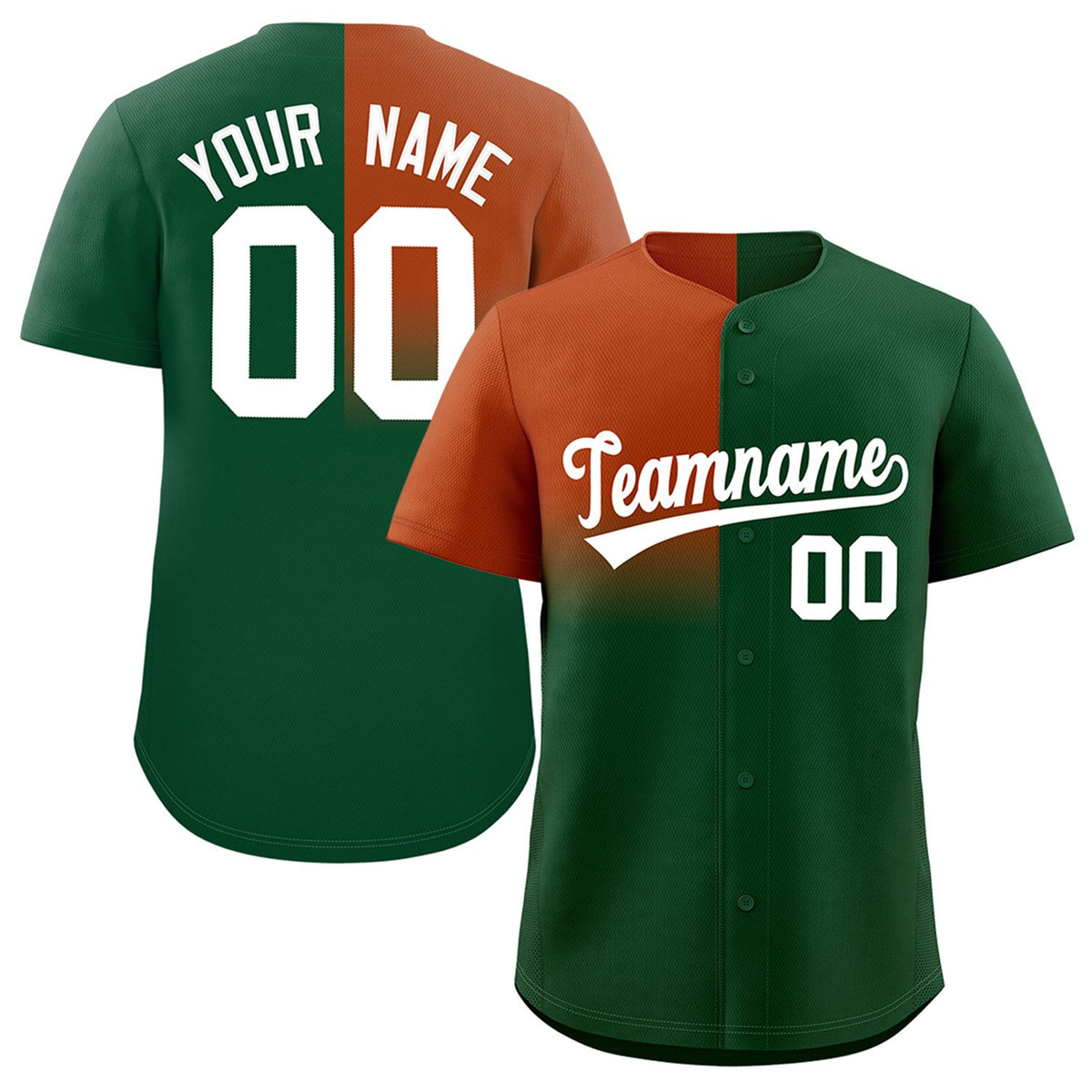 Custom Green Texas Orange Personalized Half Gradient Design Authentic Baseball Jersey